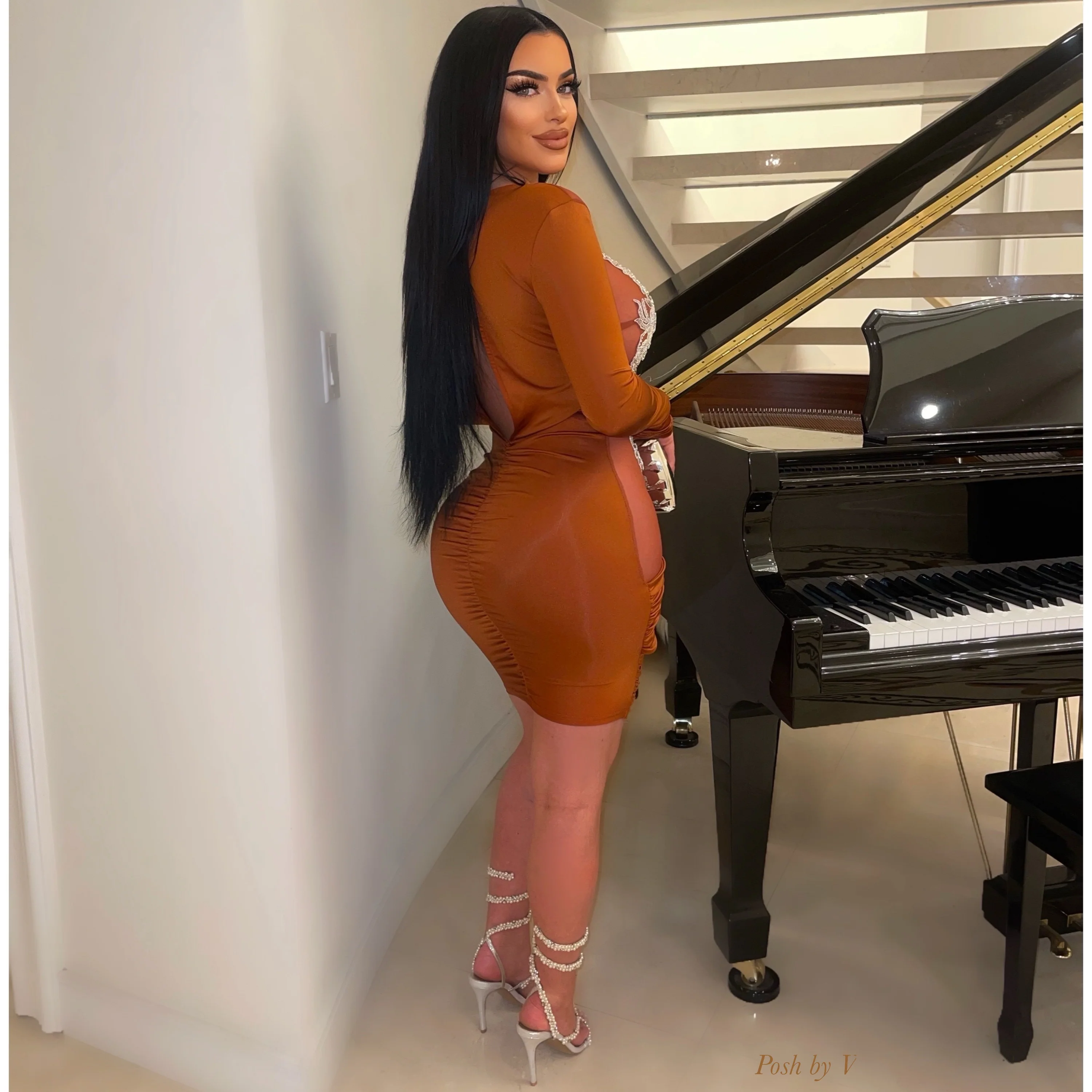Adore ruched dress (Cognac) - Image 2