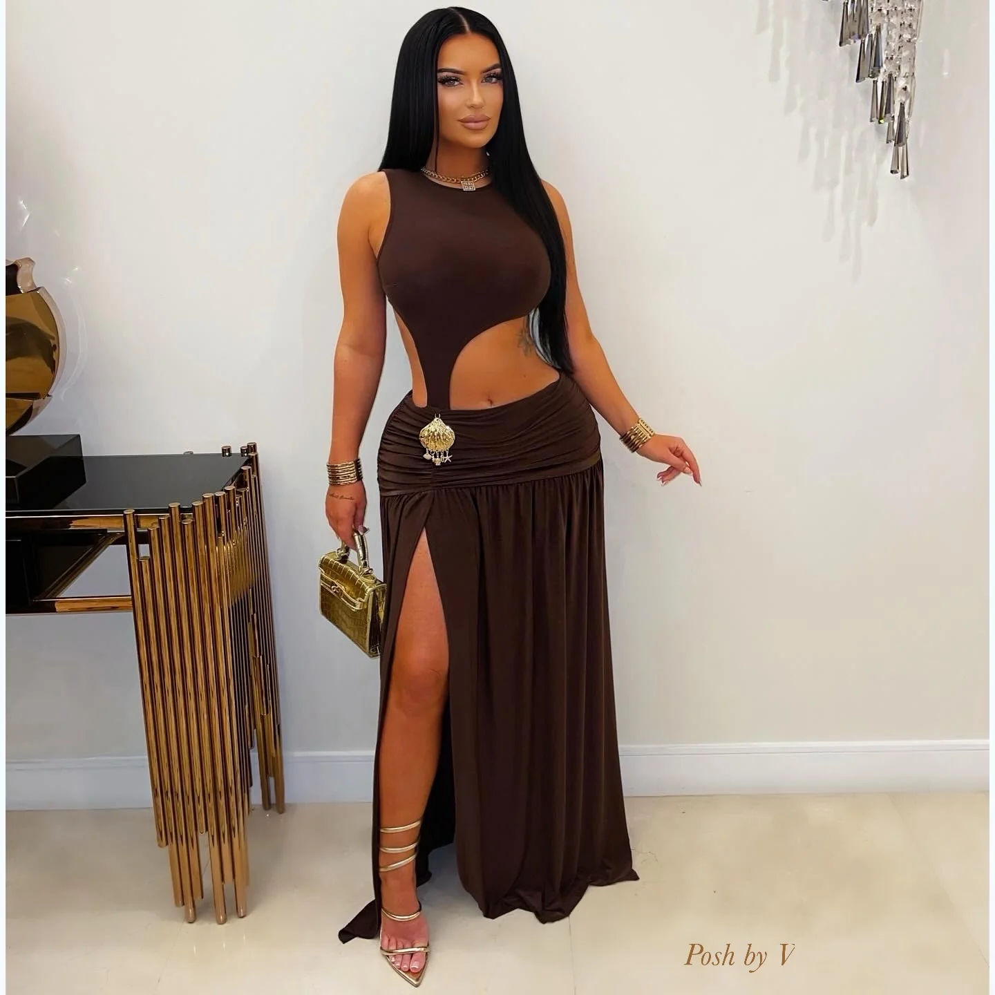 Amirali maxi dress (Wine/gold) - Image 3