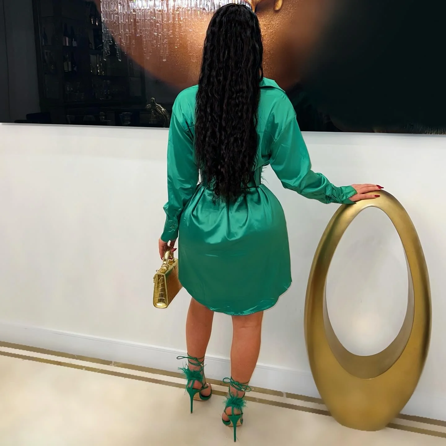 Anura shirt dress w/fur belt (Green) - Image 2