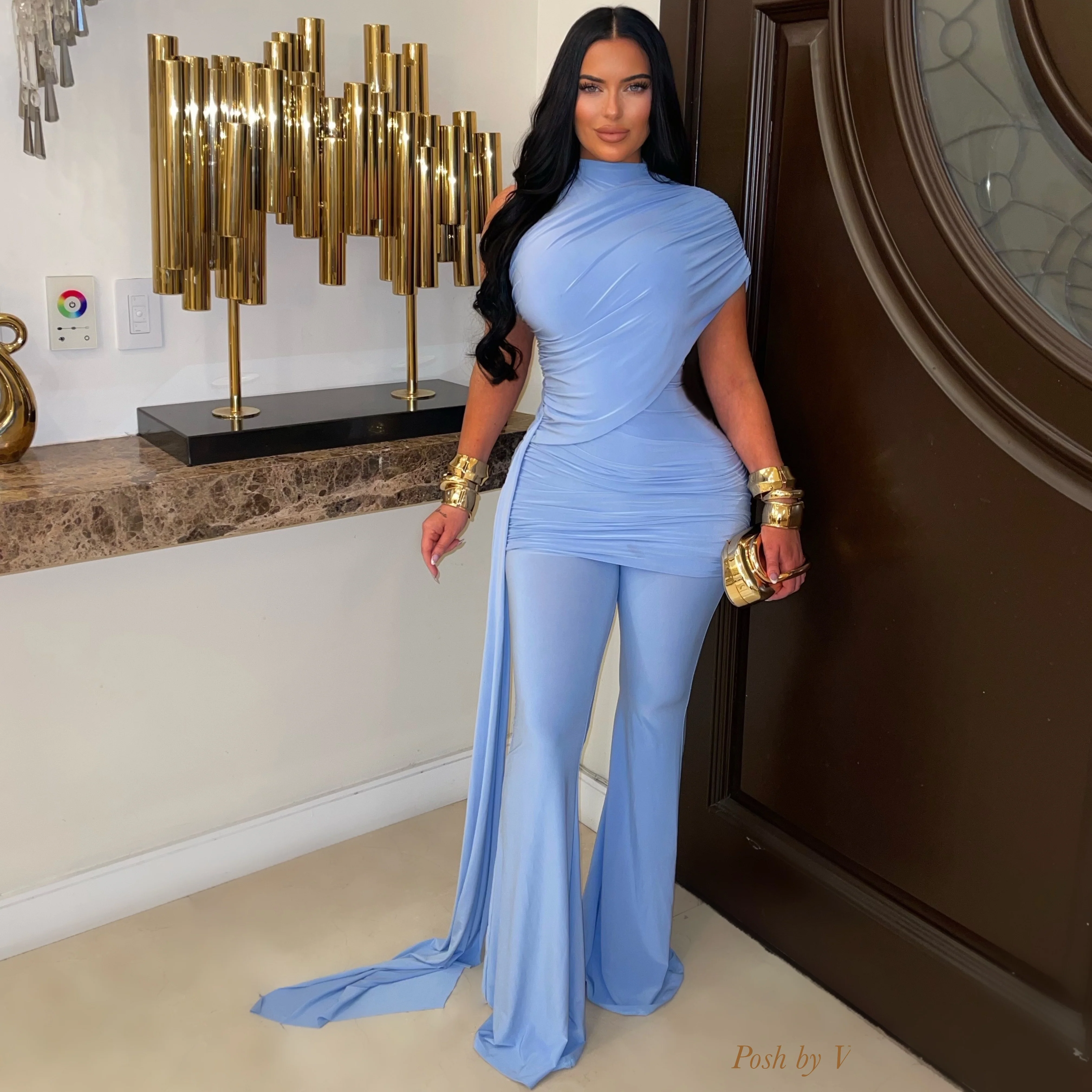 Ariana ruched pants set (Blue)