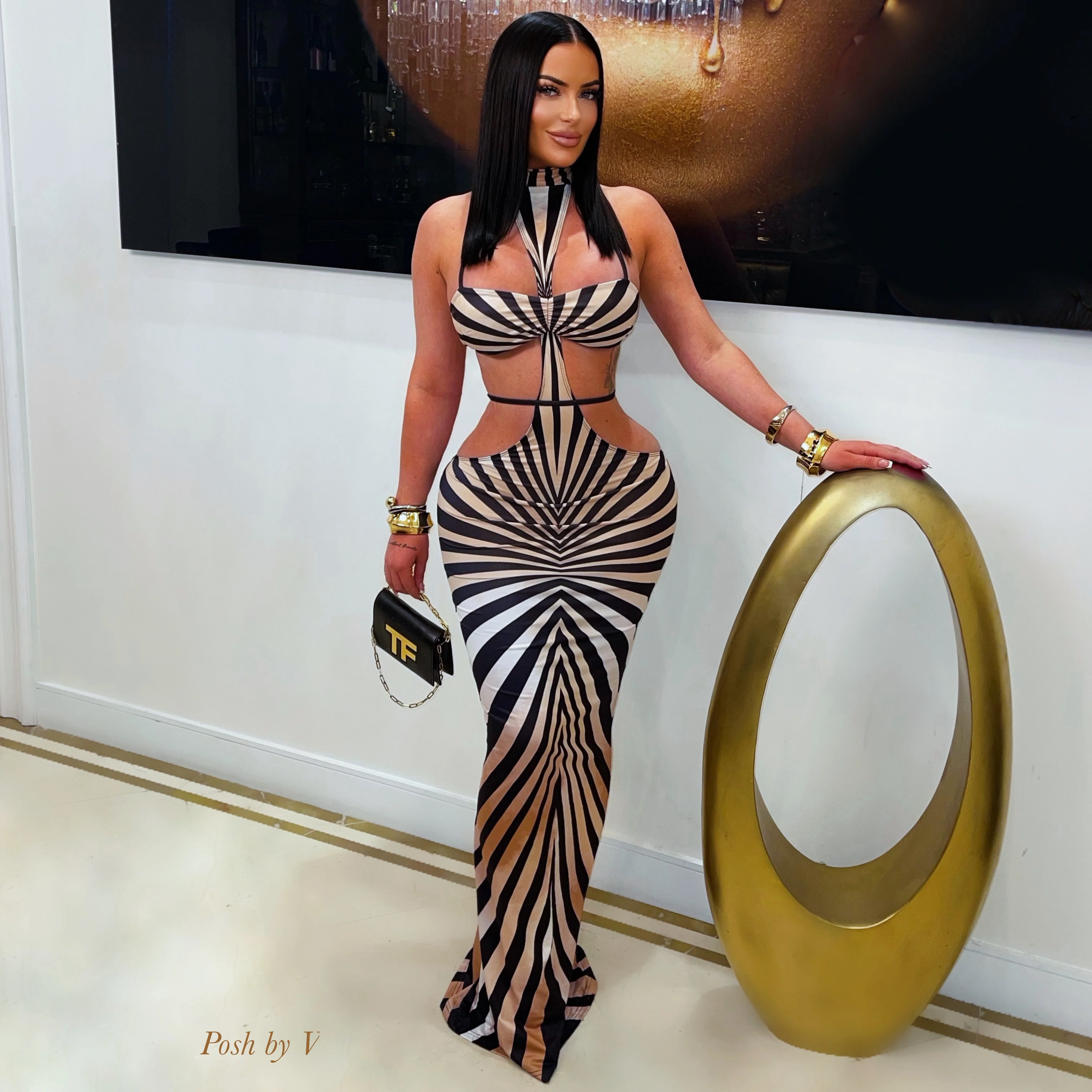 Asara pyramid maxi dress (Nude multi) - Image 3