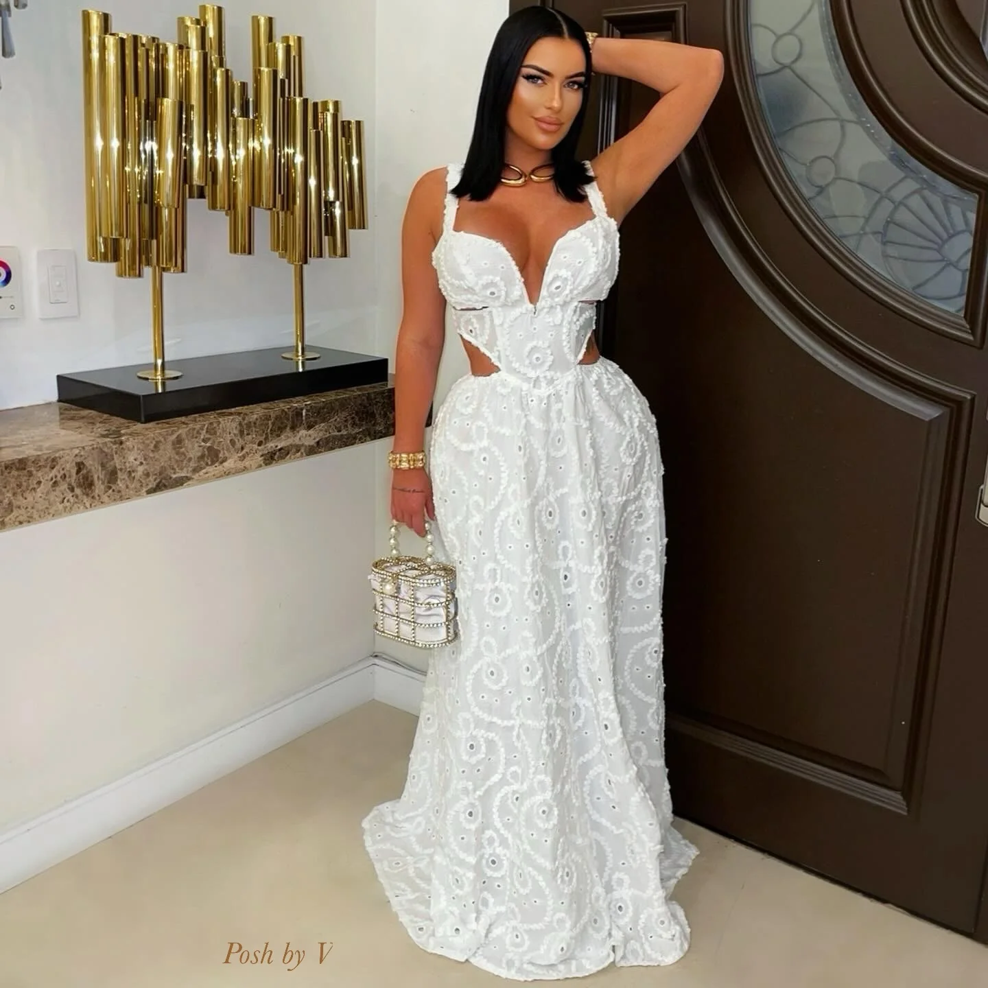 Atina embroidered maxi dress (White)