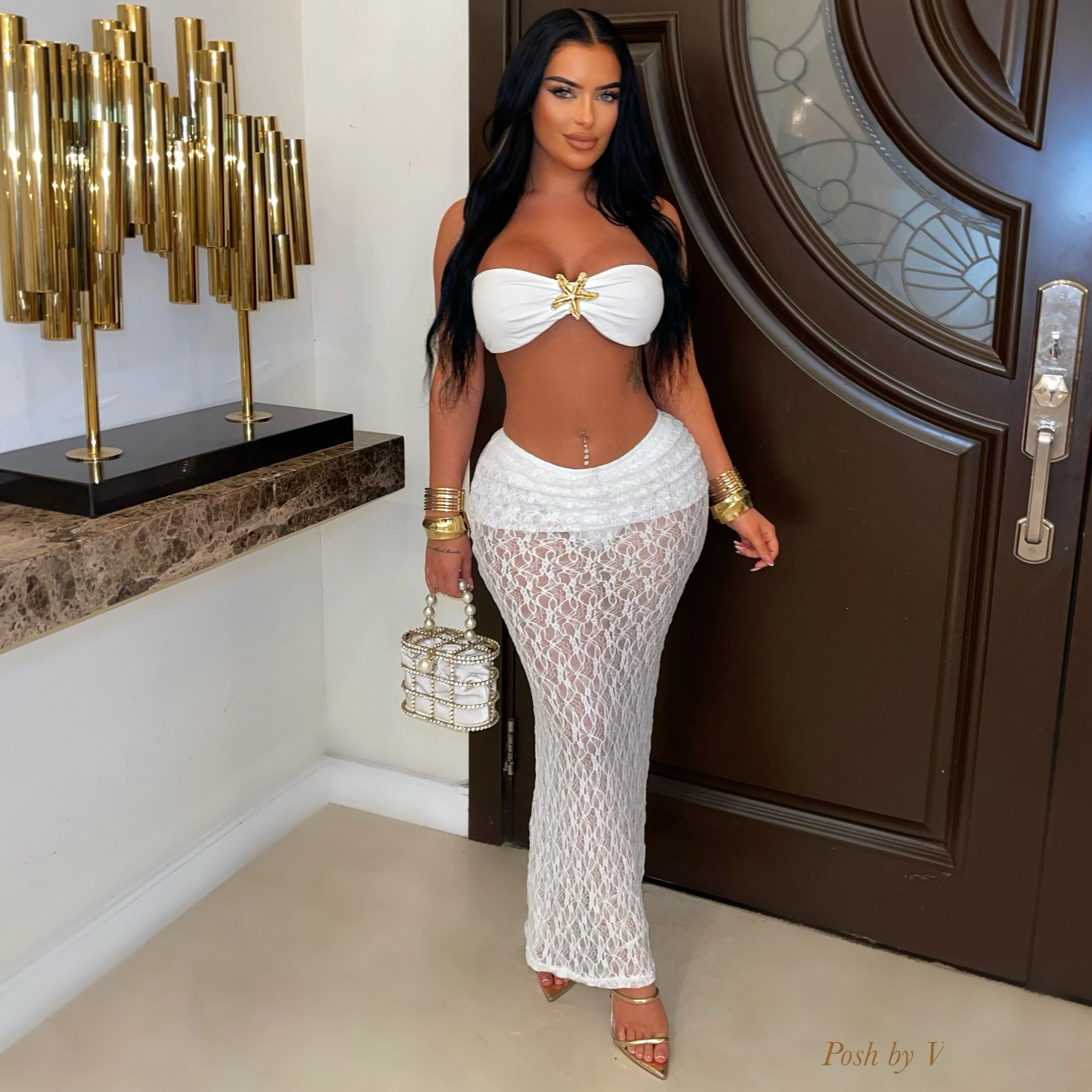 Bellana starfish skirt set (White/gold)