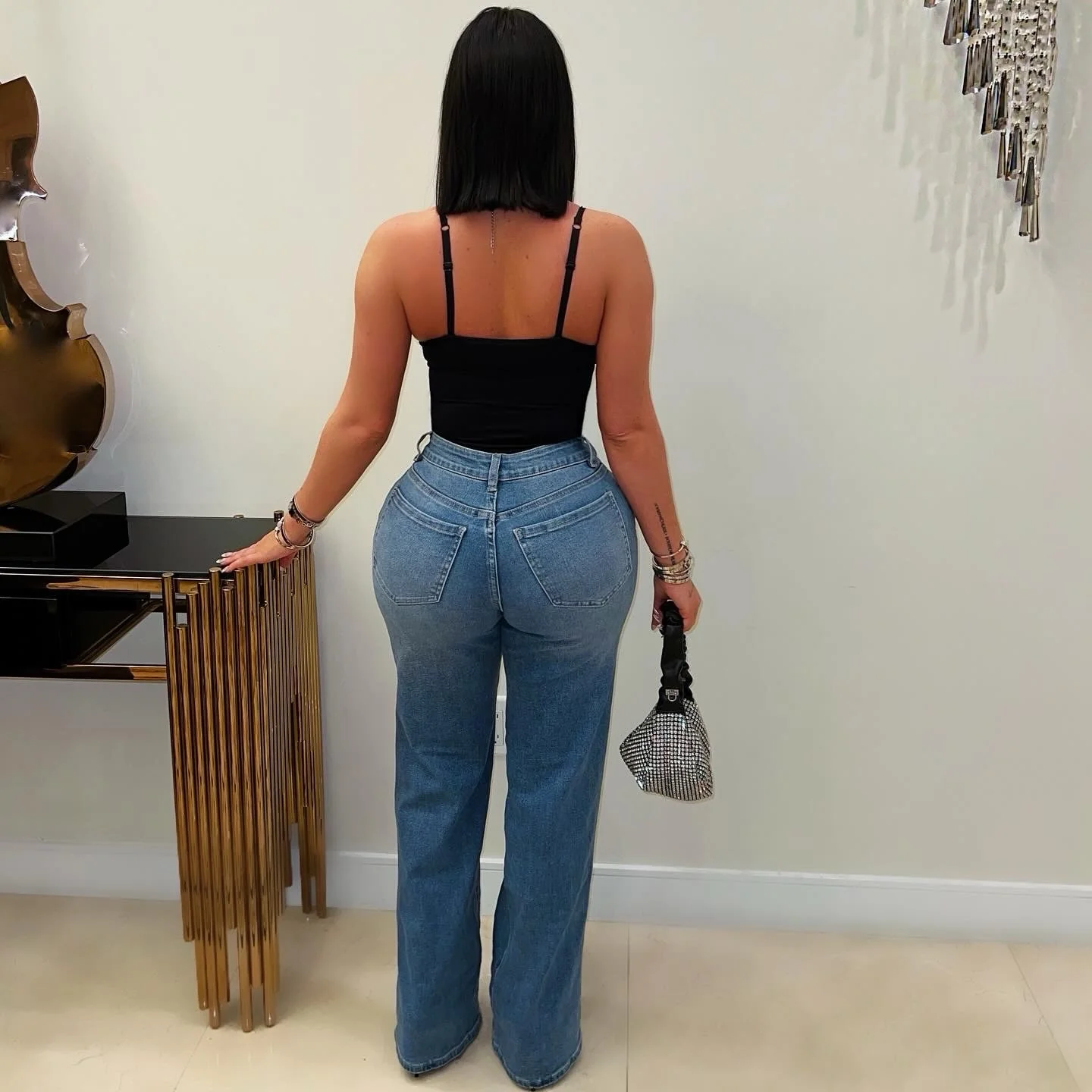 Bow crystal  jeans (Blue/black/silver) - Image 2