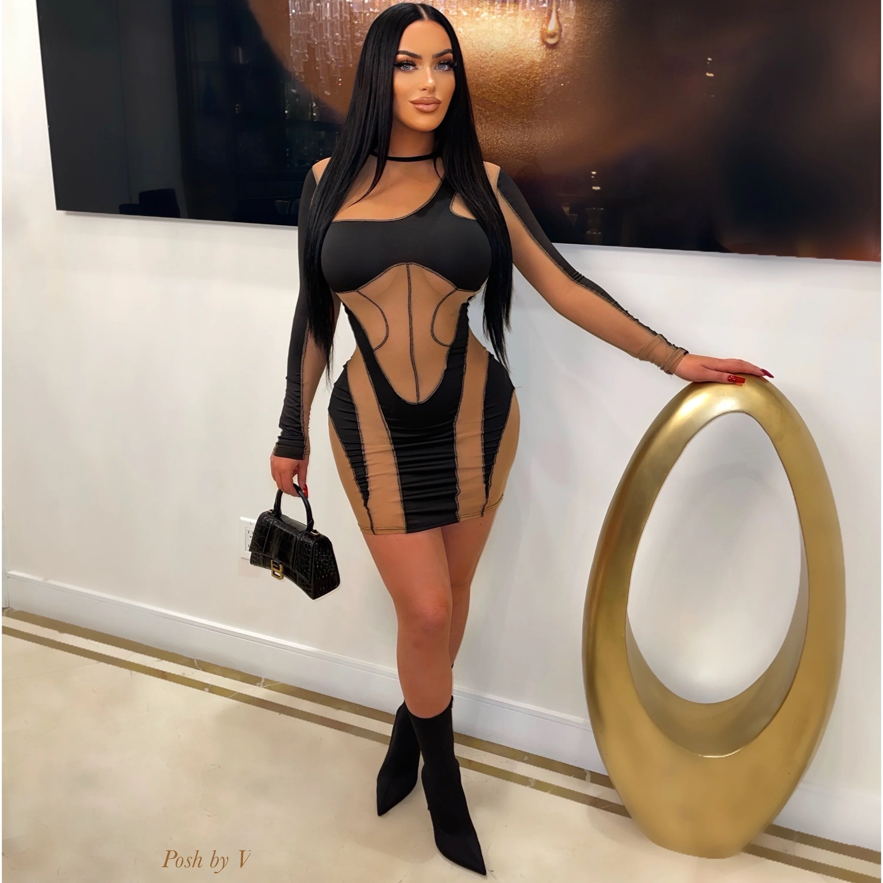 Casey mini dress (Nude/black)
