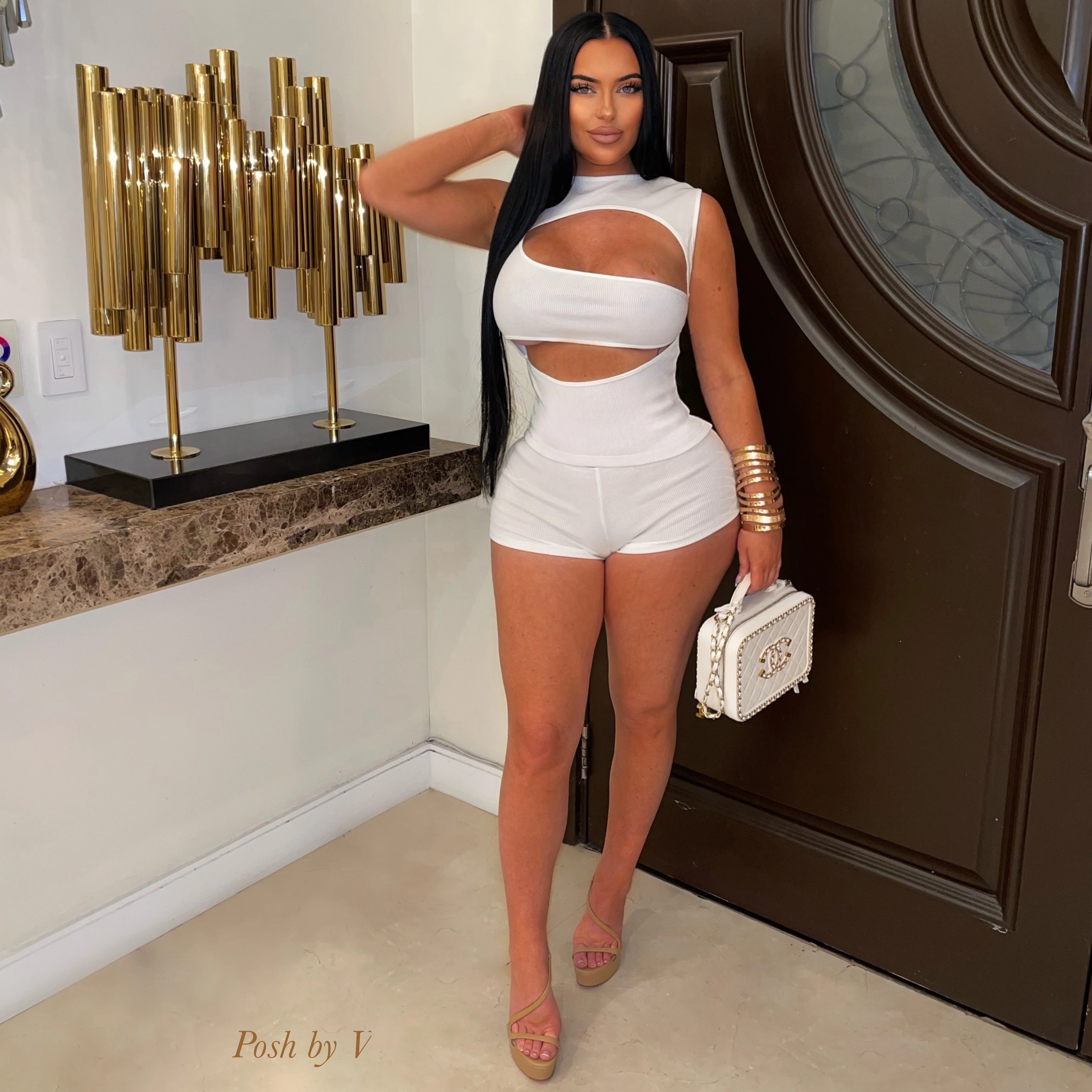 Cera slit shorts set (White)