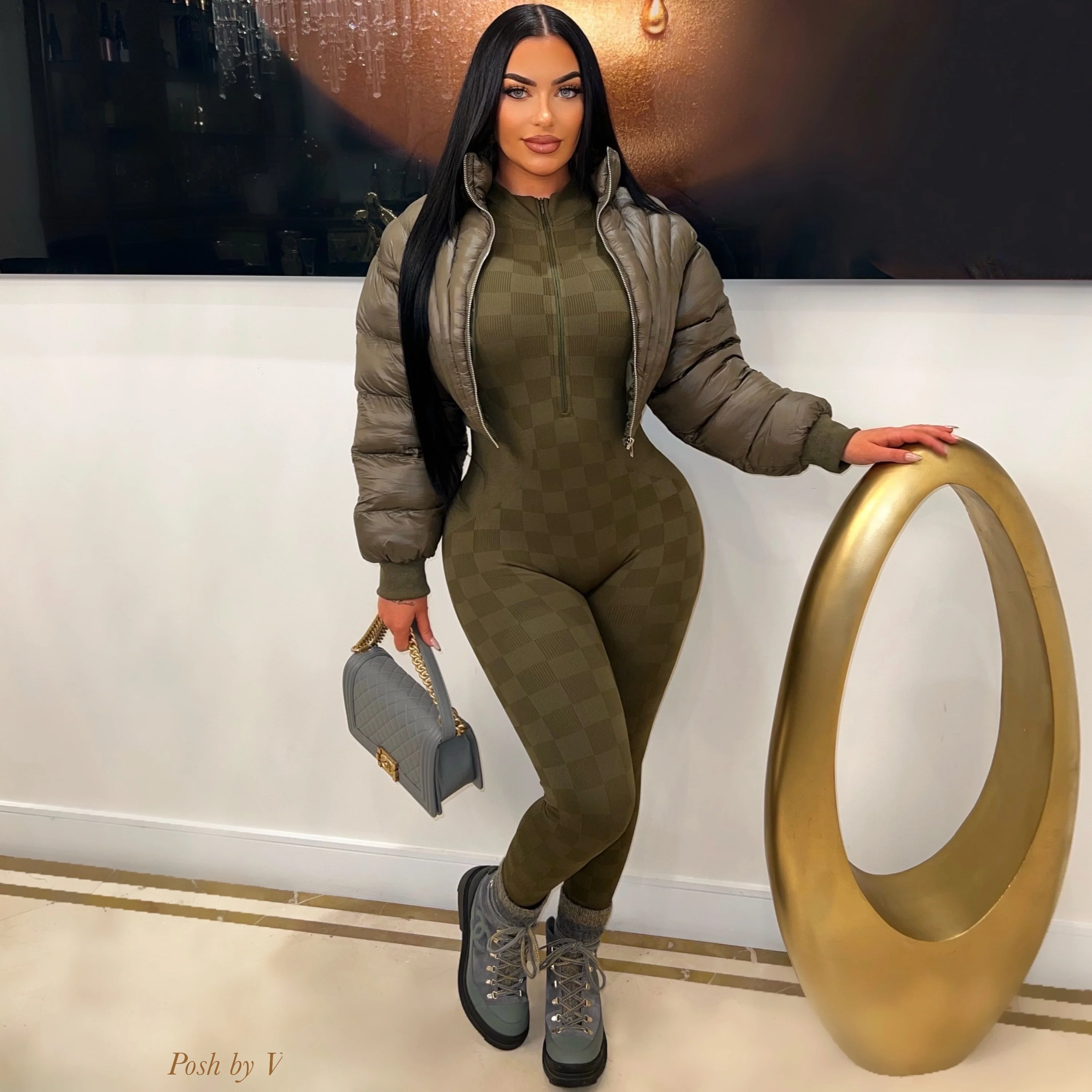 Chevron bomber jacket (Olive) - Image 2