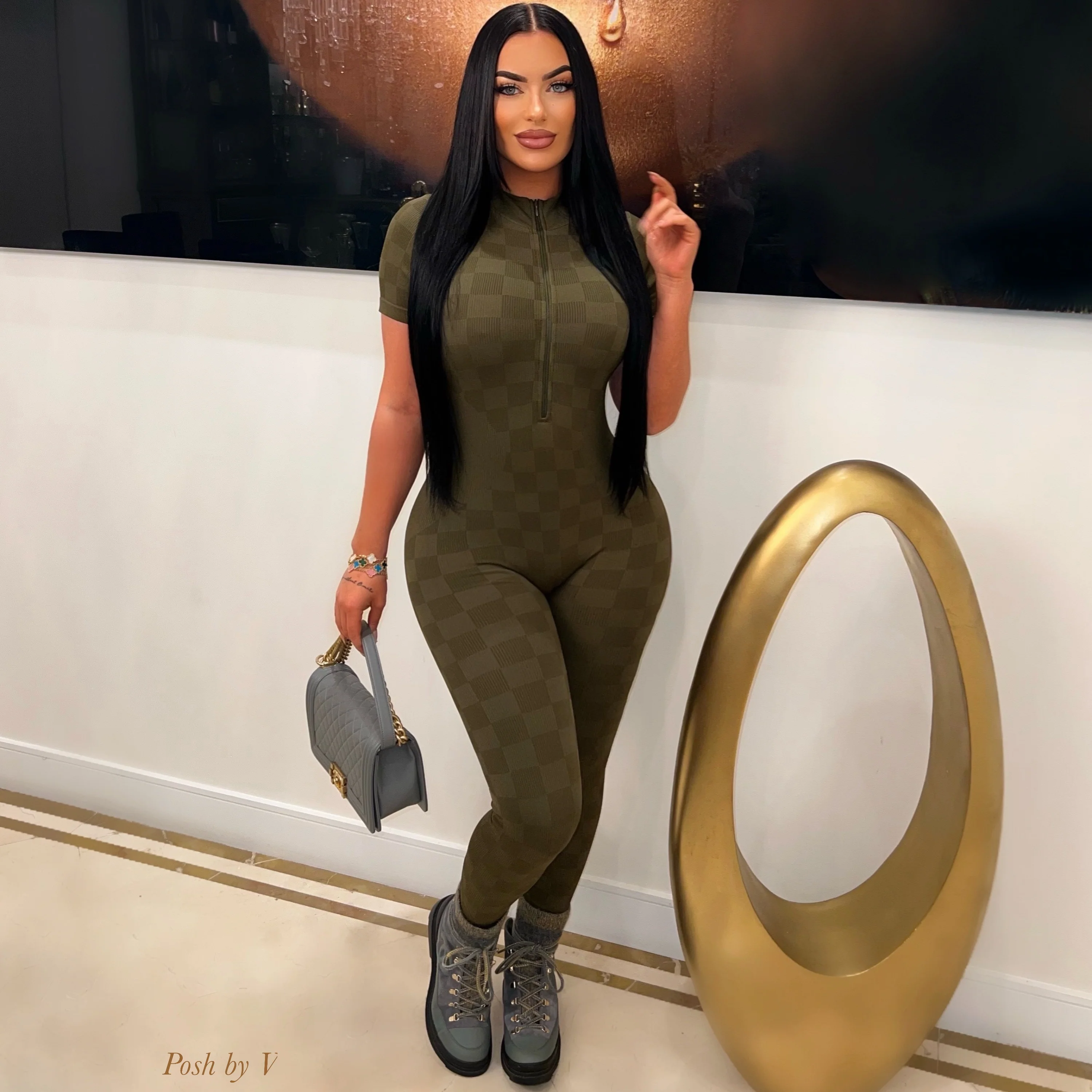 Chevron bomber jacket (Olive) - Image 3