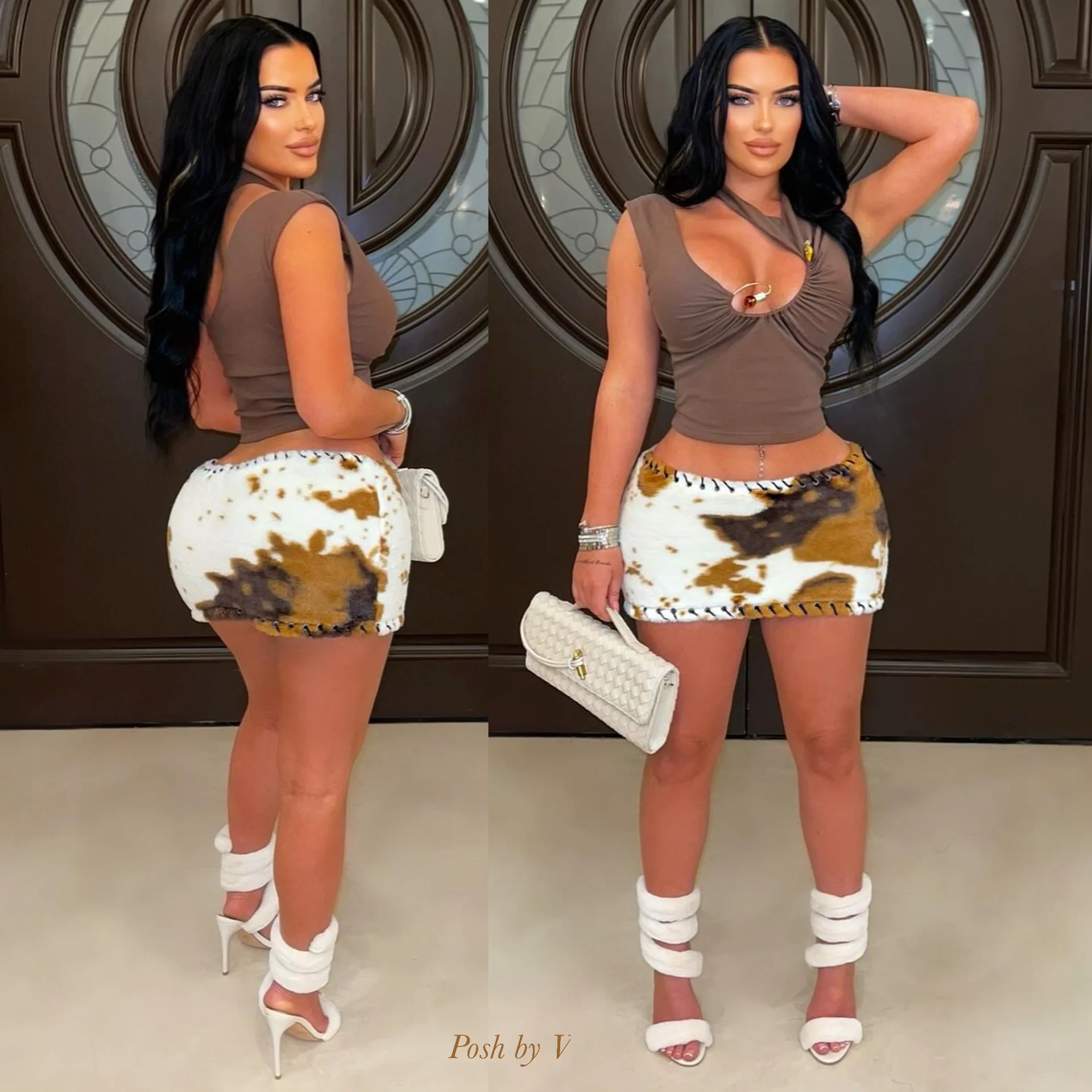 Coco fur mini skirt (Cream/brown)