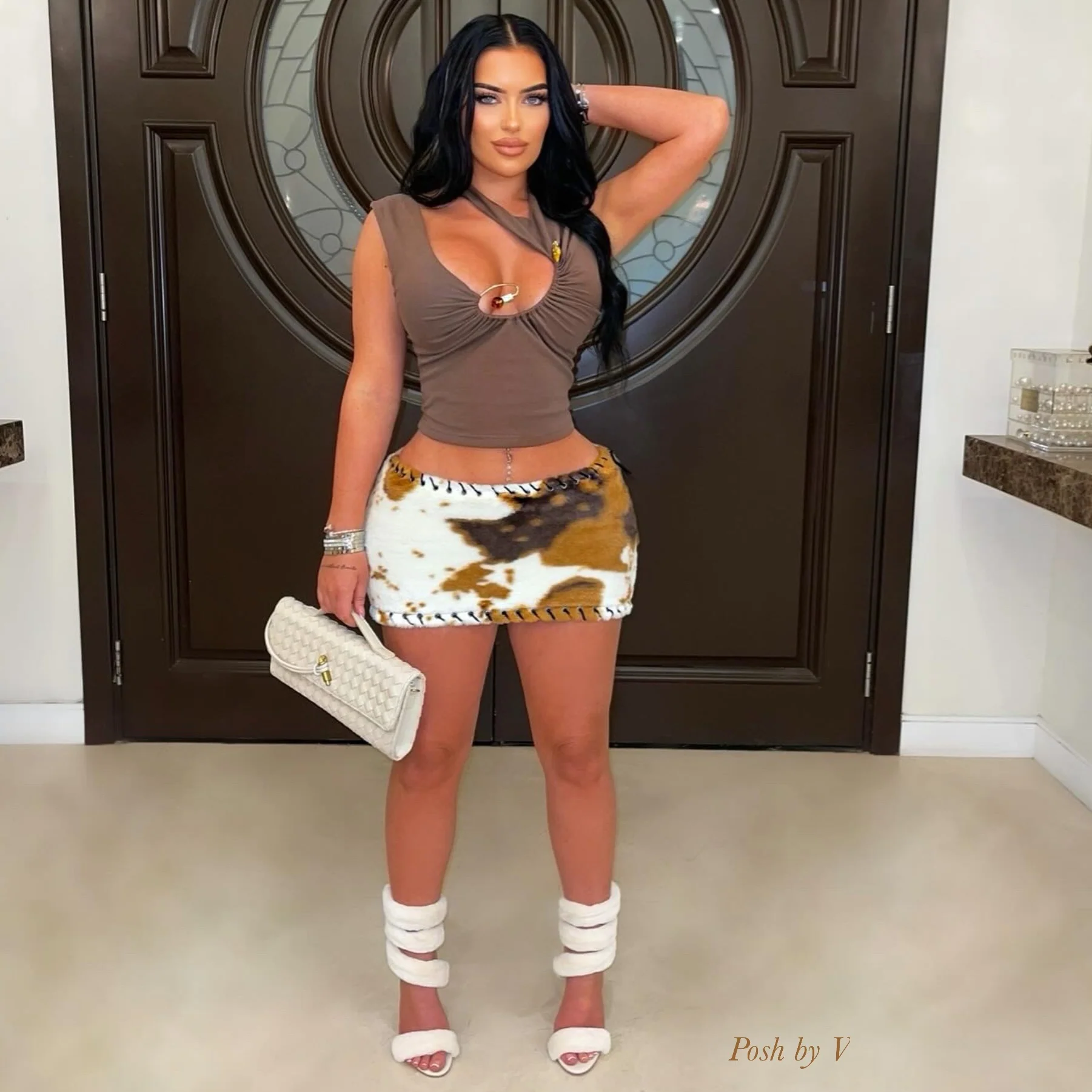 Coco fur mini skirt (Cream/brown) - Image 2