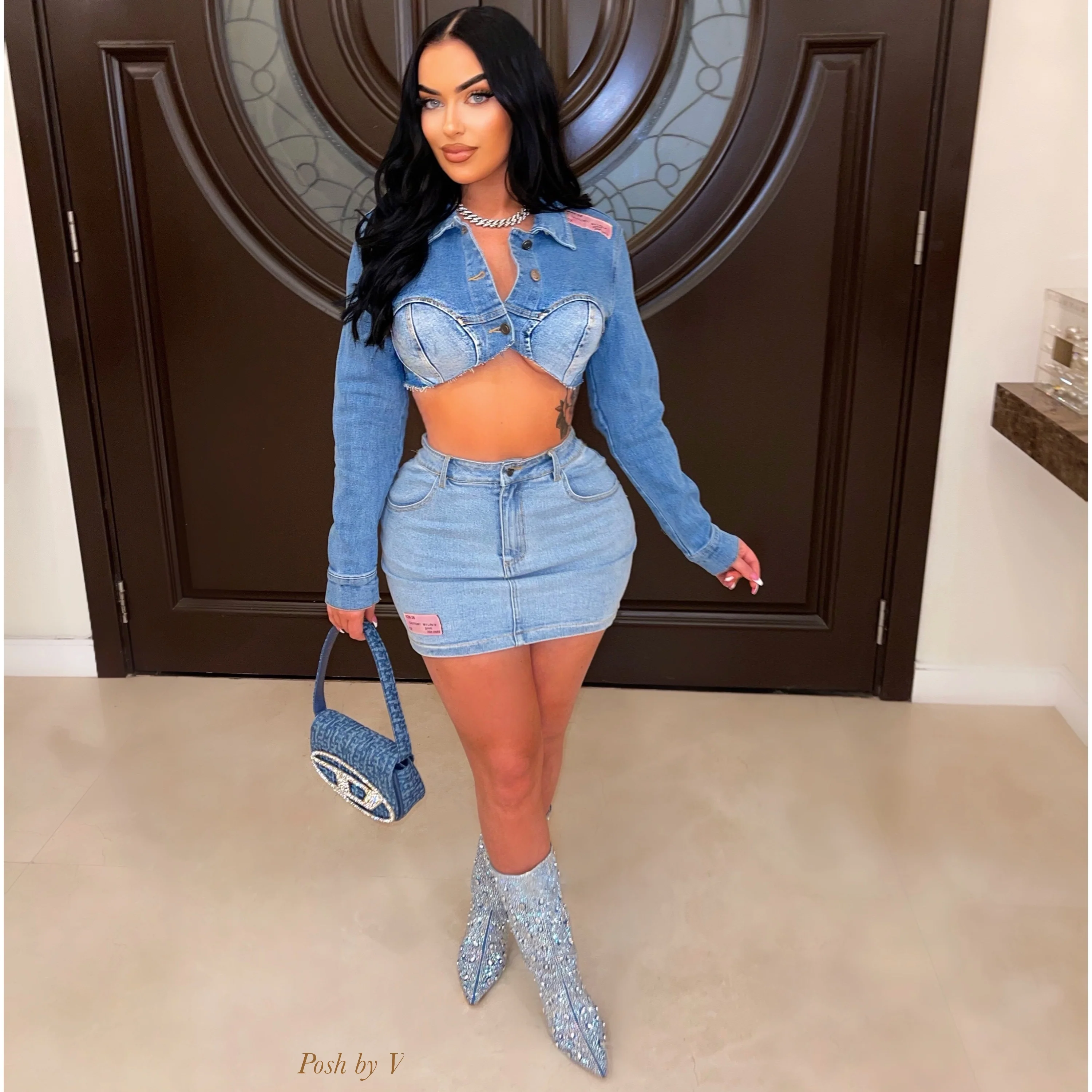 Disu denim skirt set (Blue/pink)