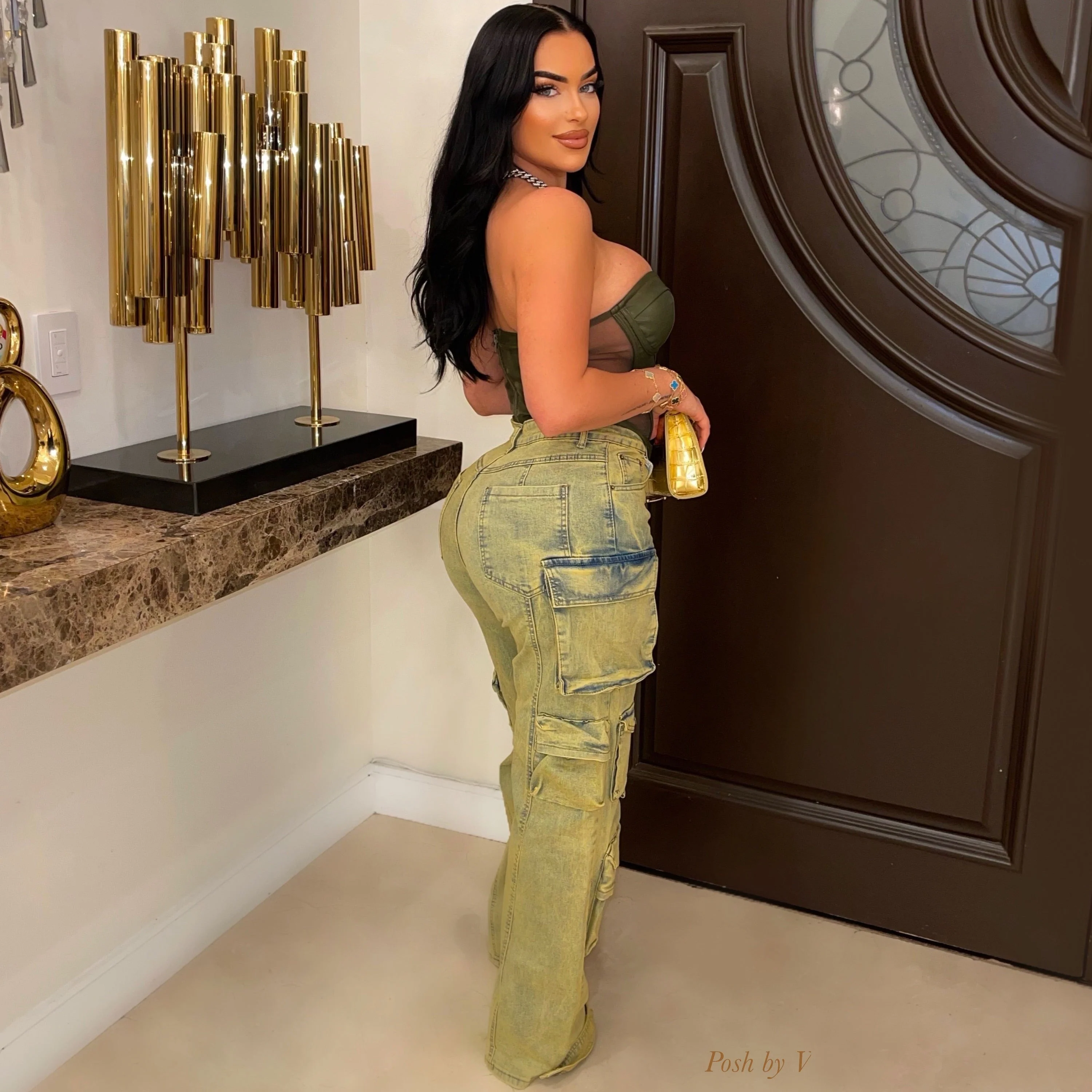 Enza cargo jeans pants (Khaki wash) - Image 2