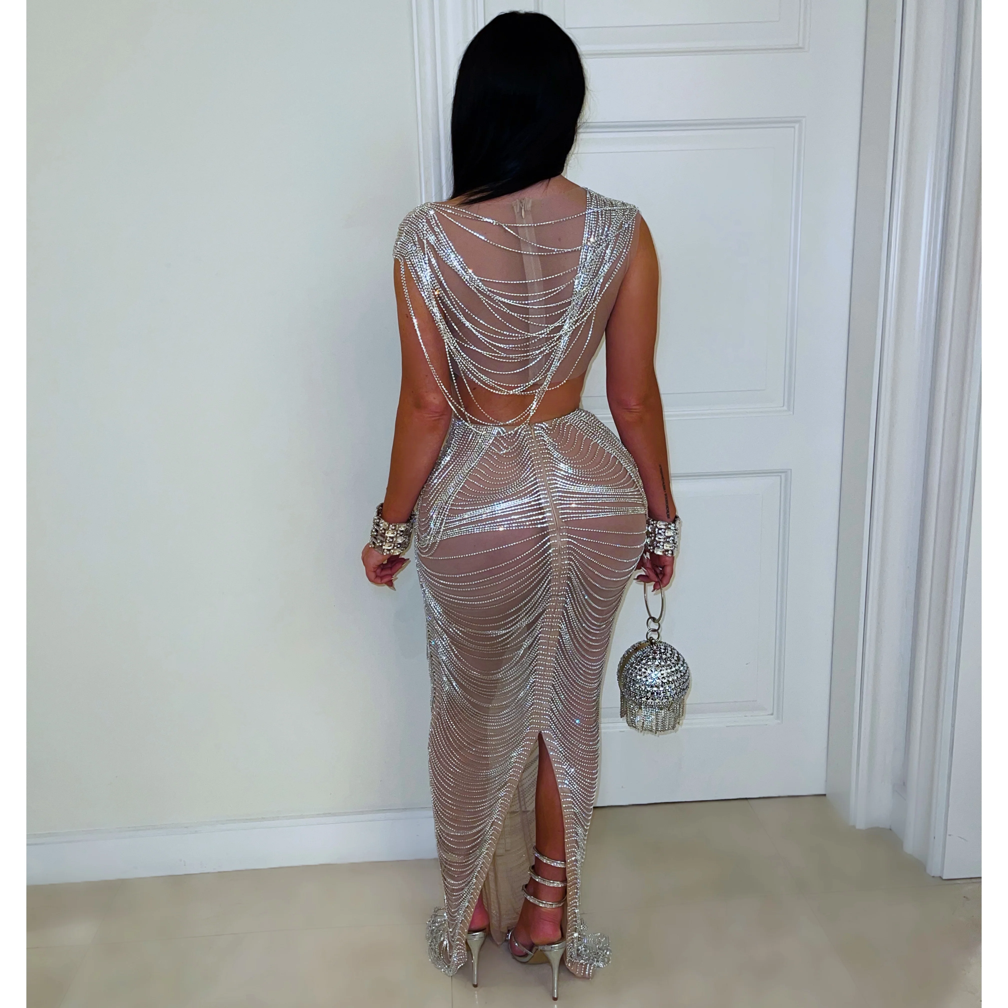Euphoria crystal chain skirt set (Nude/Silver) - Image 2
