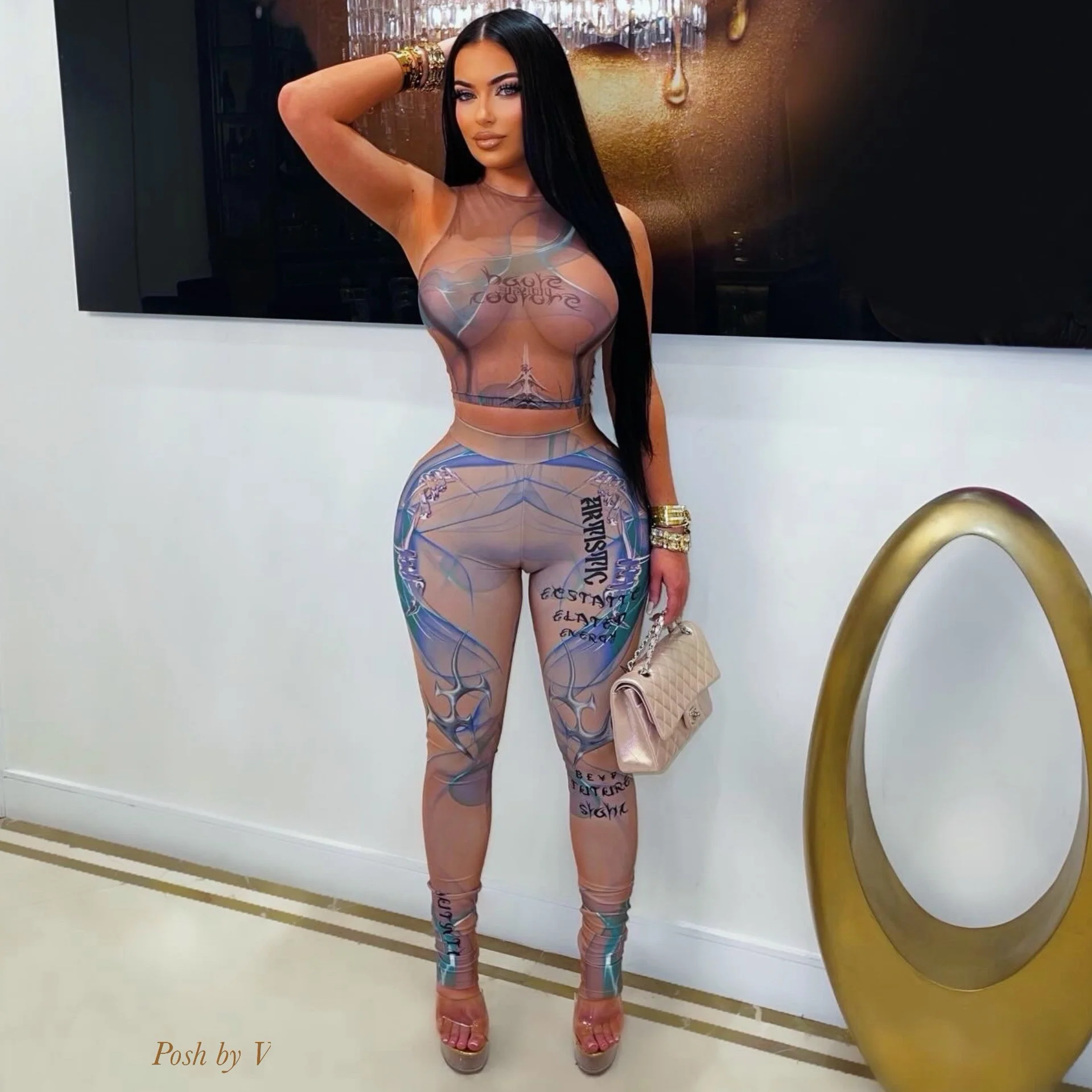 H. Couture leggings set (Wine multi) - Image 2