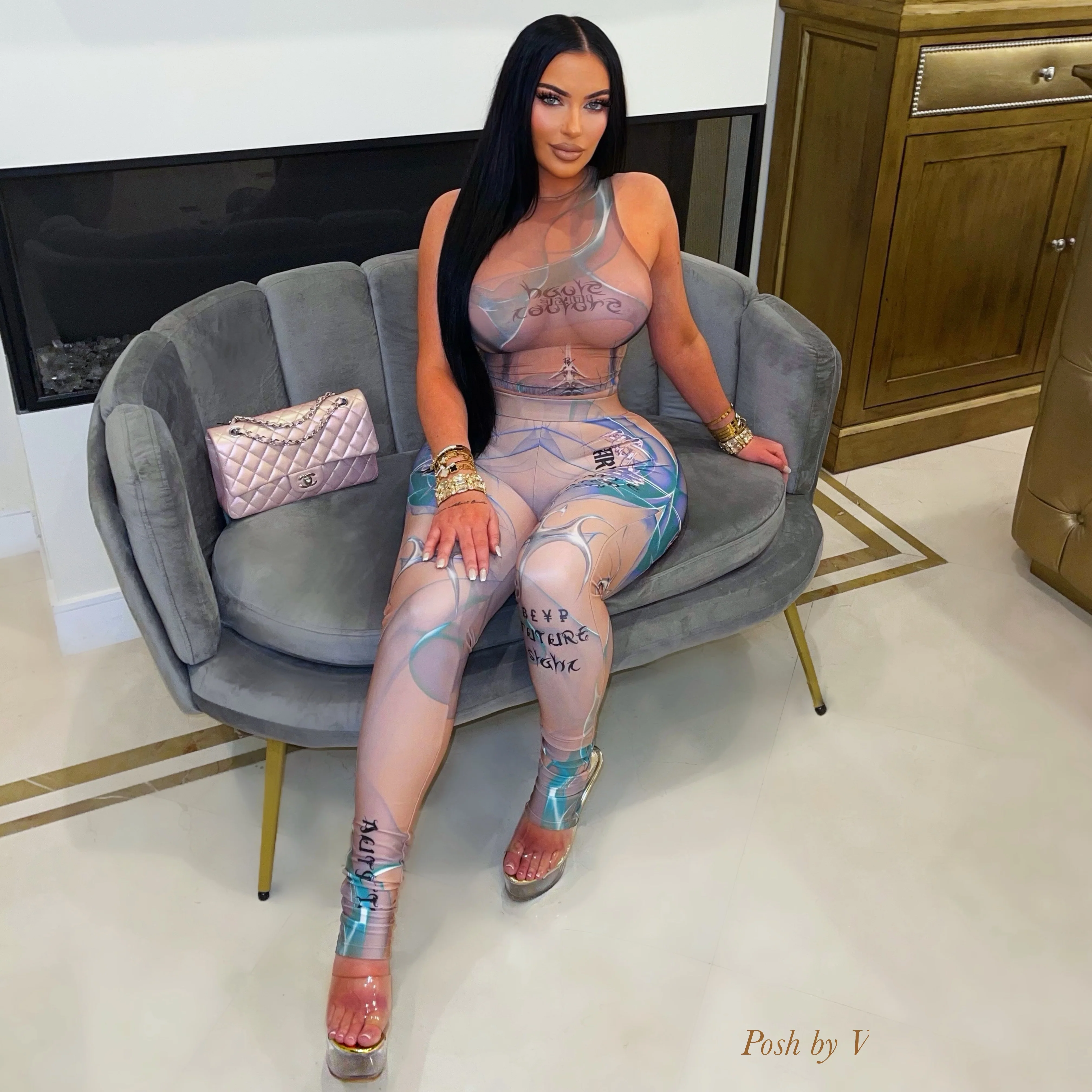 H. Couture leggings set (Wine multi) - Image 3