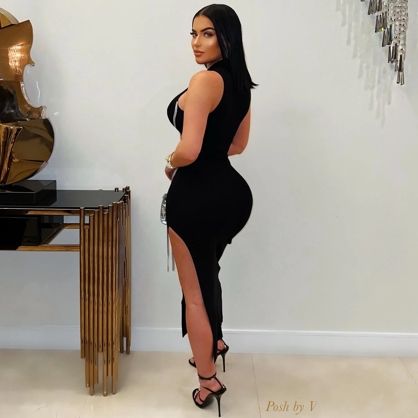 Henzi corset midi dress (Coffee/gold) - Image 3