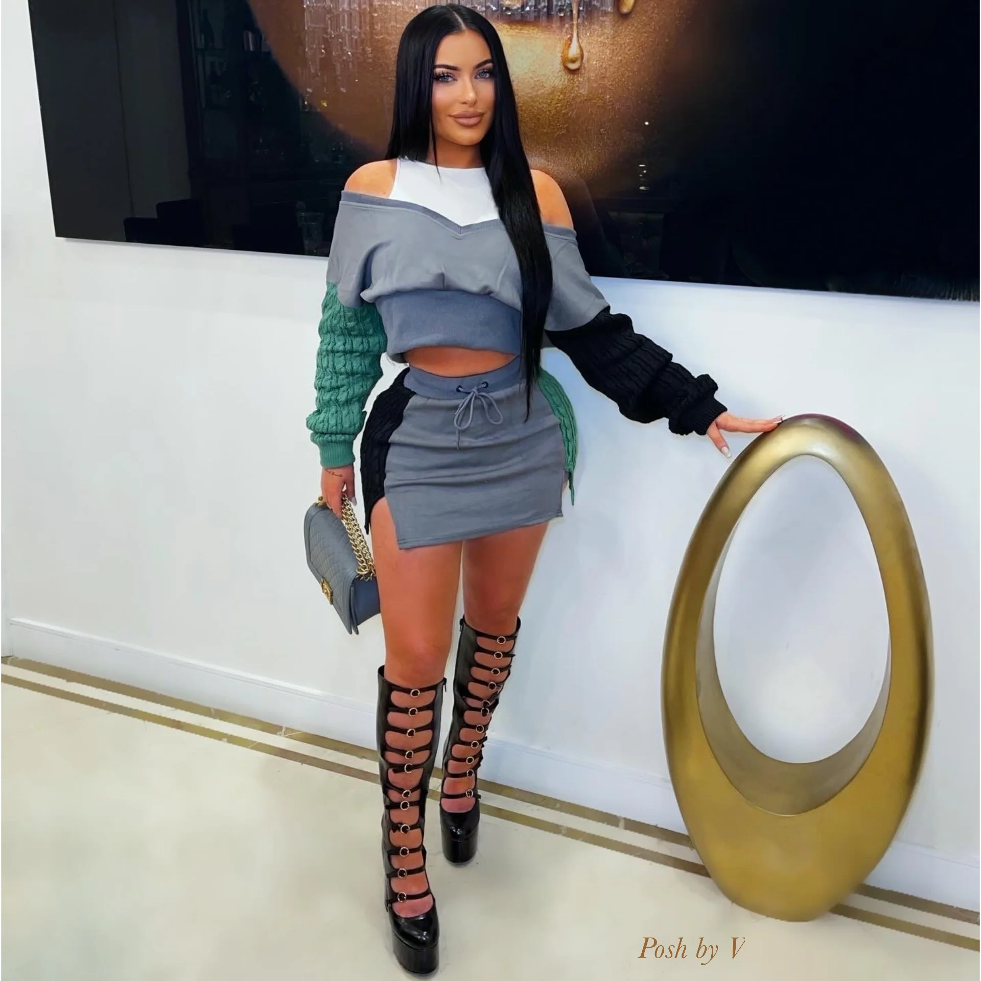 It girl 3pcs skirt set (Grey multi)
