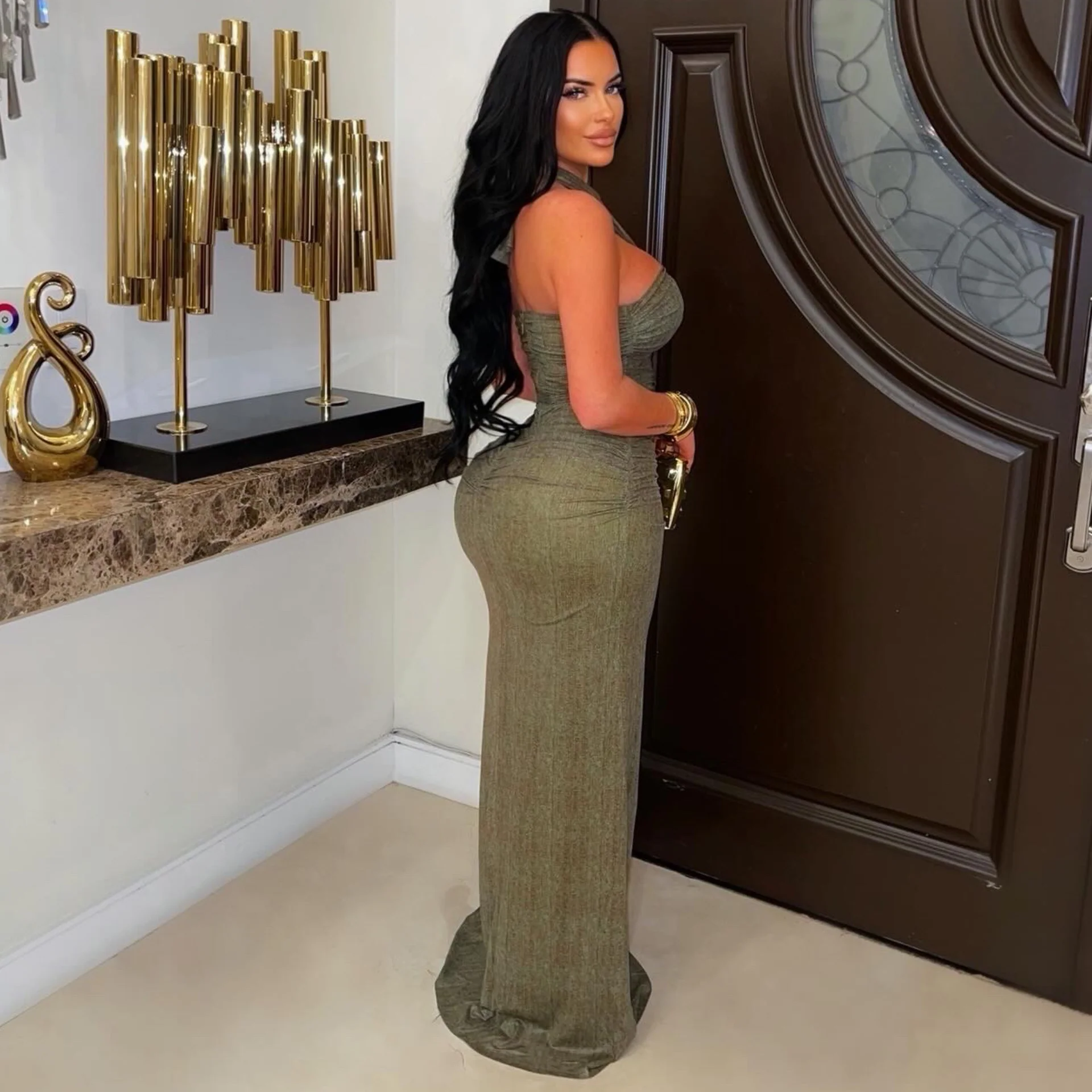 Jade glam maxi dress (Brown/gold) - Image 3