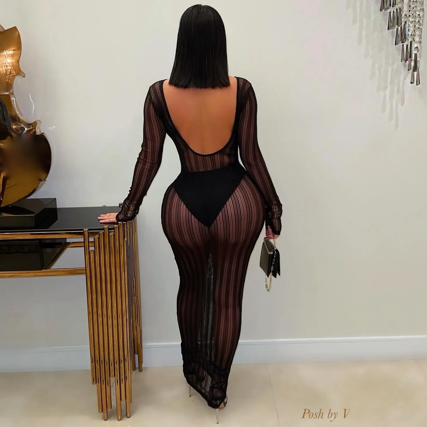 Jolie mesh maxi dress (Black) - Image 3