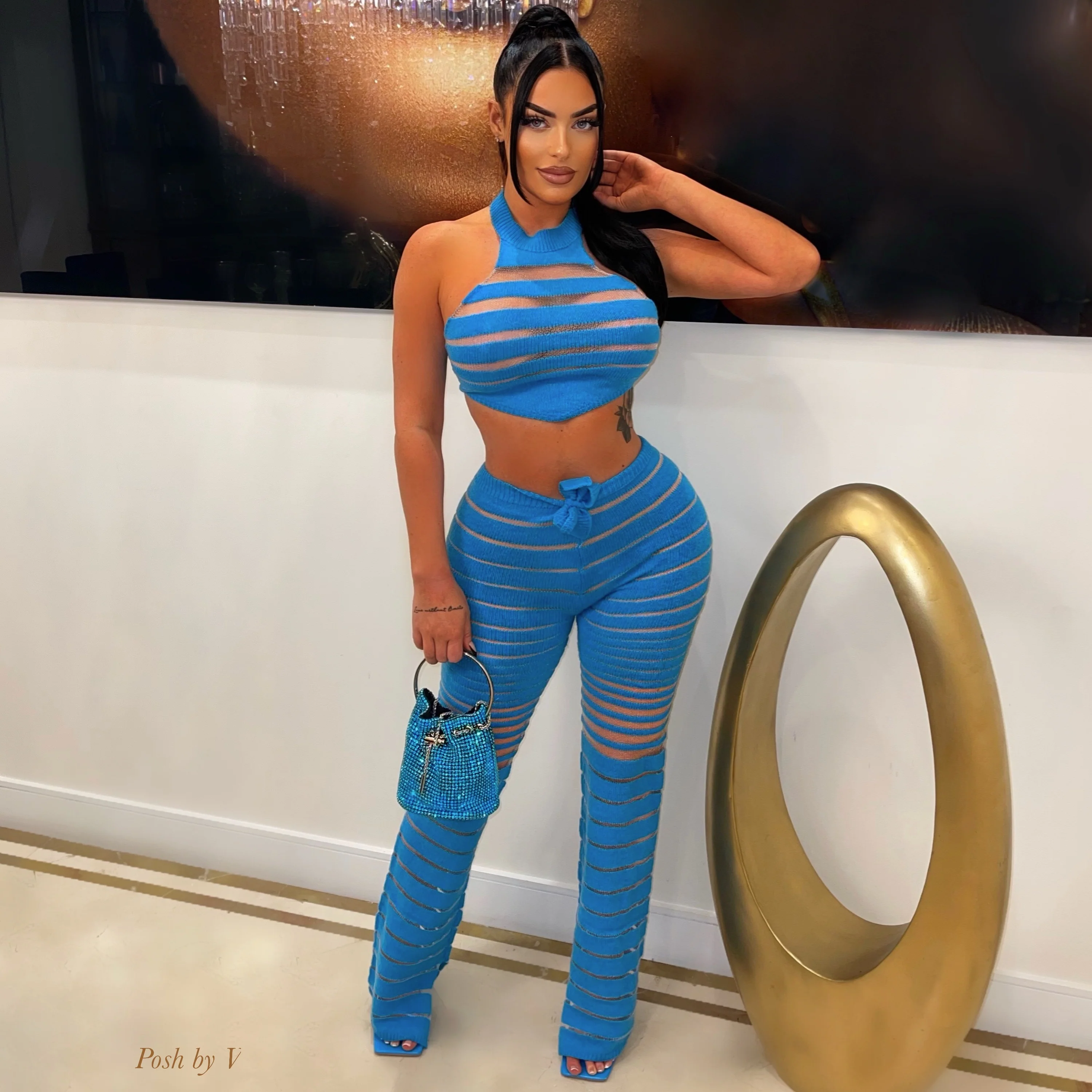 Kaoba knit pants set (Blue)