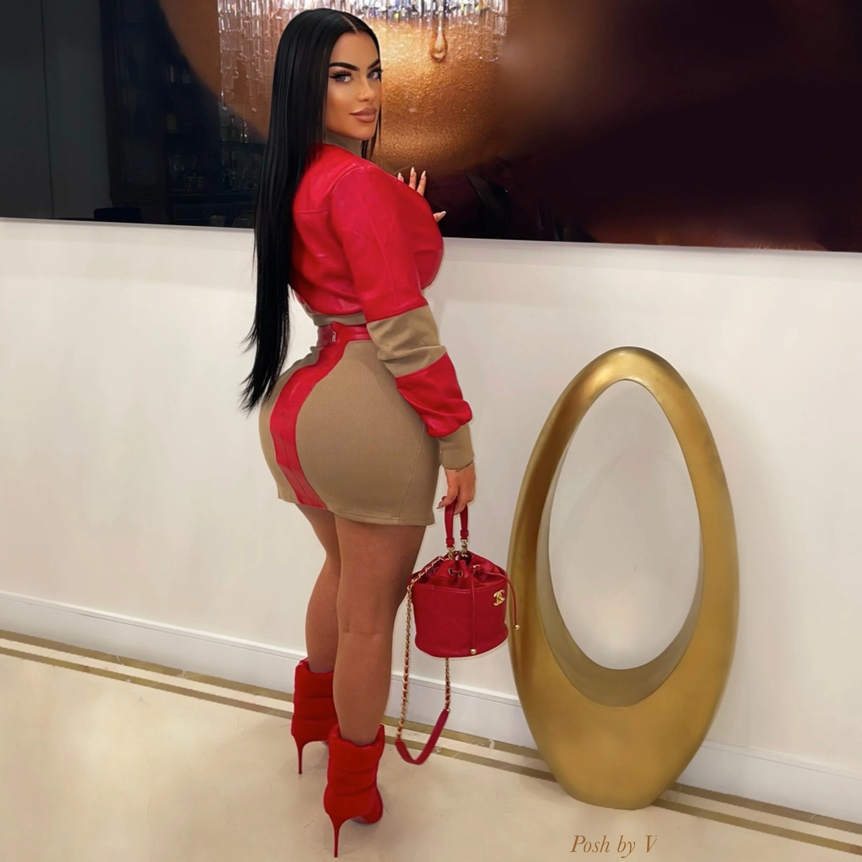 Luesa bomber skirt set (Red/nude) - Image 2