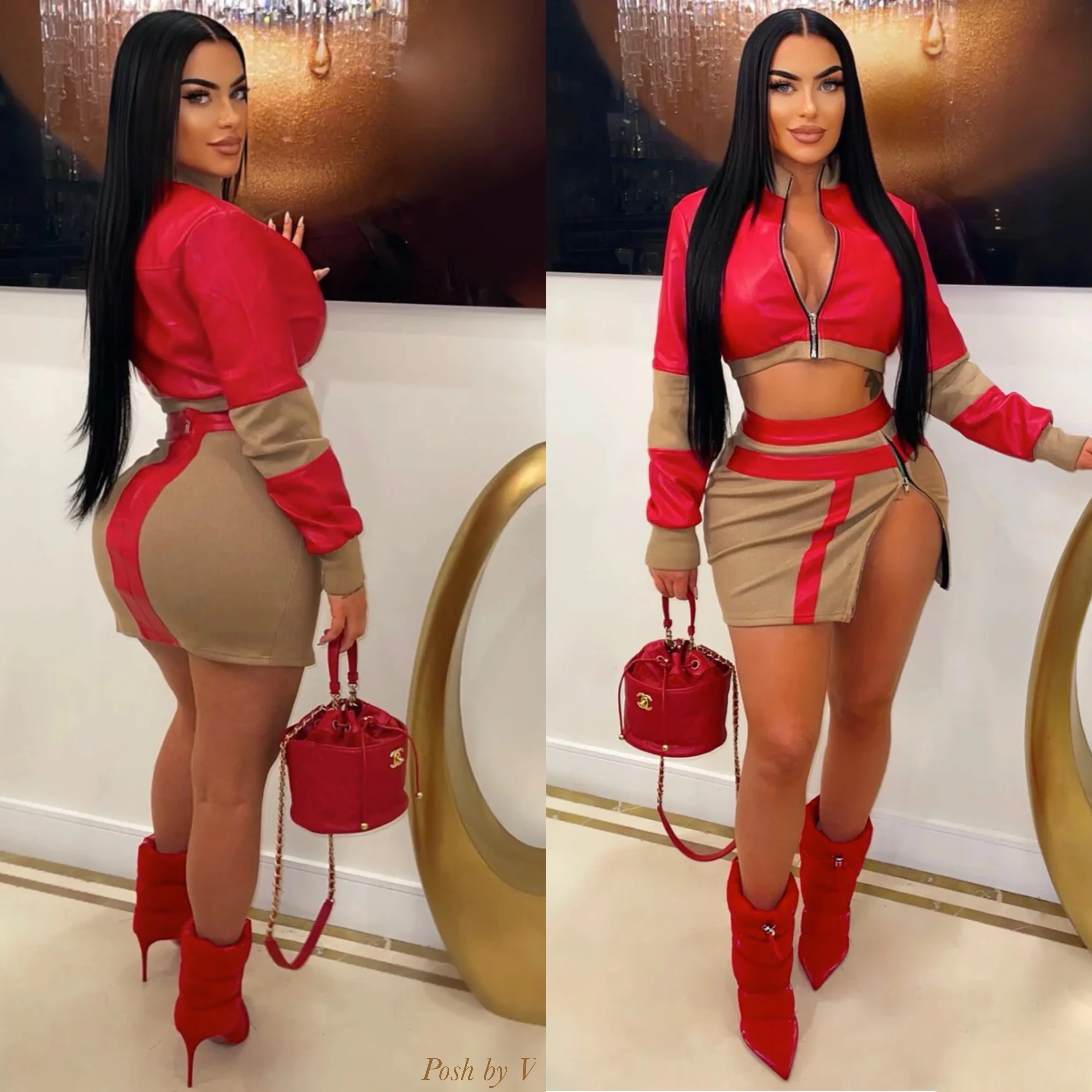 Luesa bomber skirt set (Red/nude) - Image 3