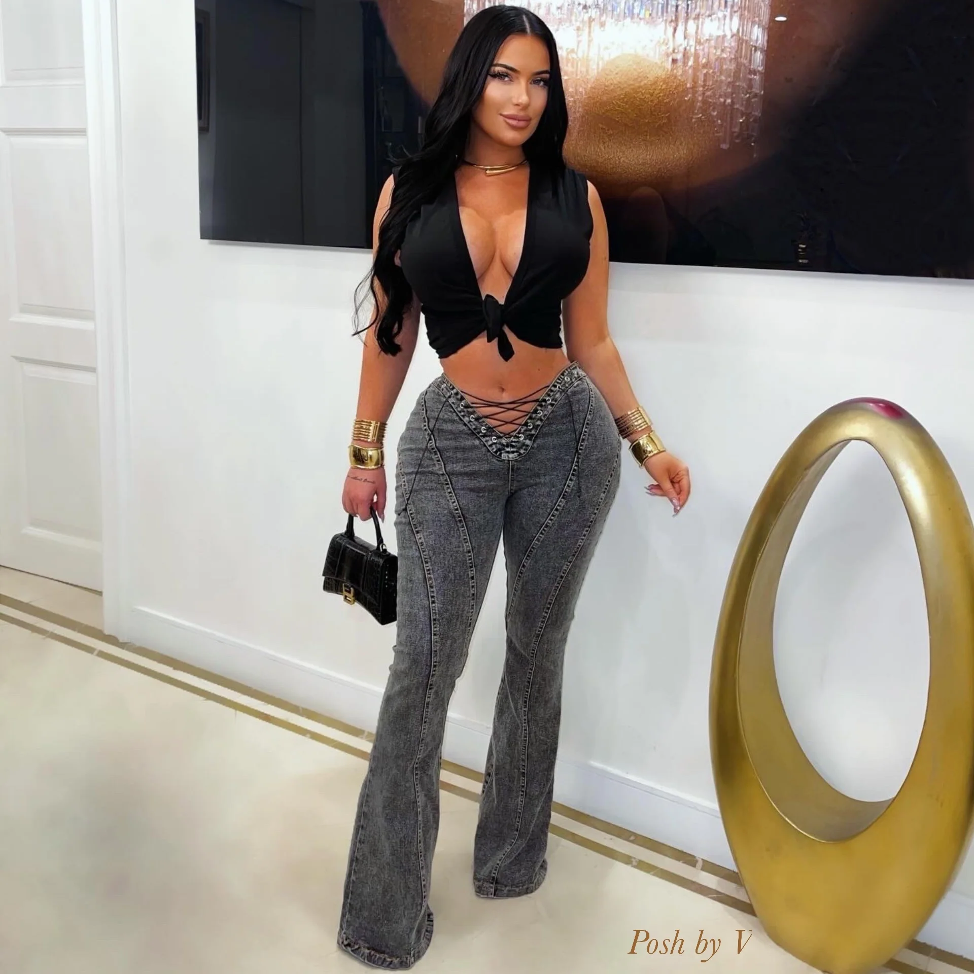 Luxe laced jeans (Brown) - Image 2