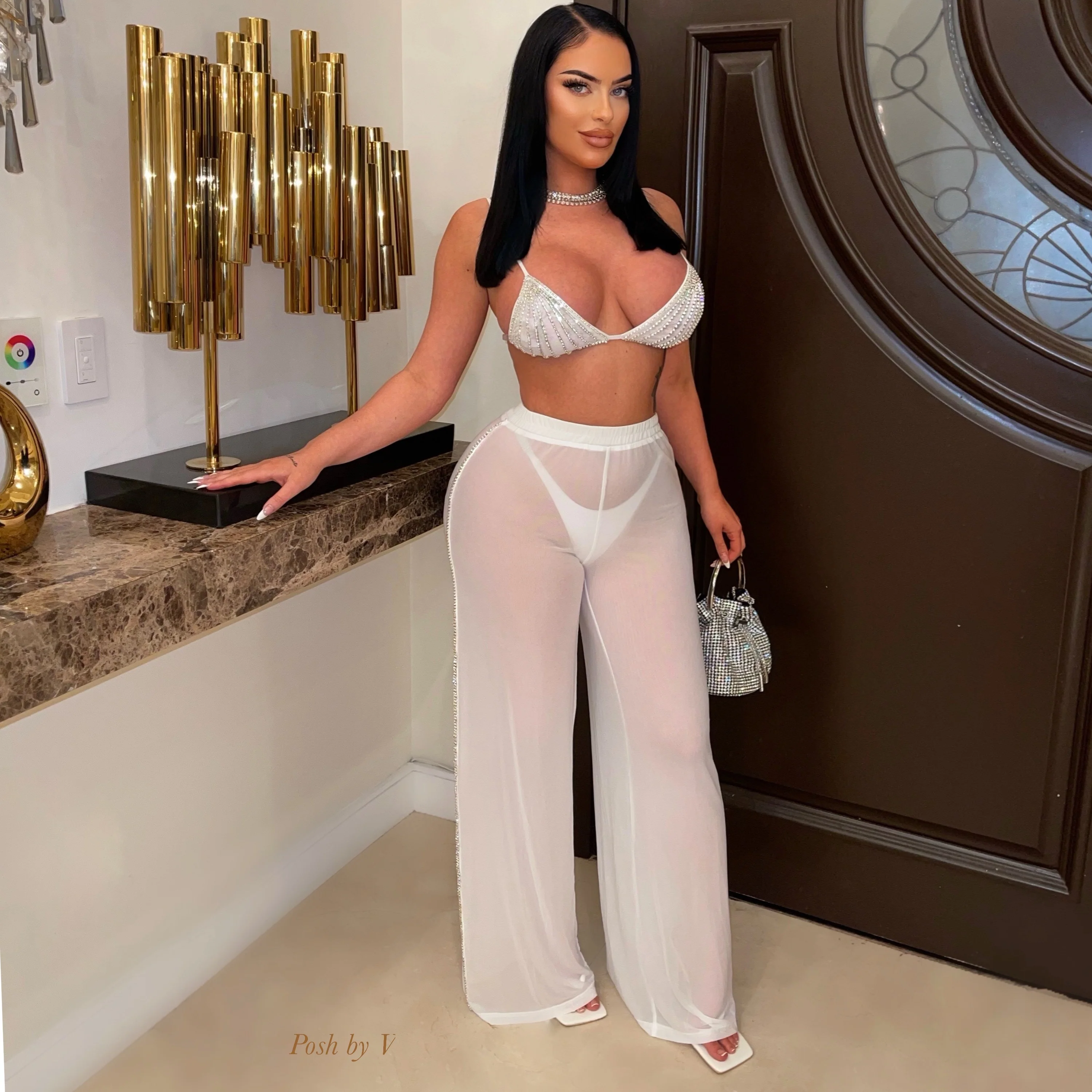 Miele crystal top leggings set (White)