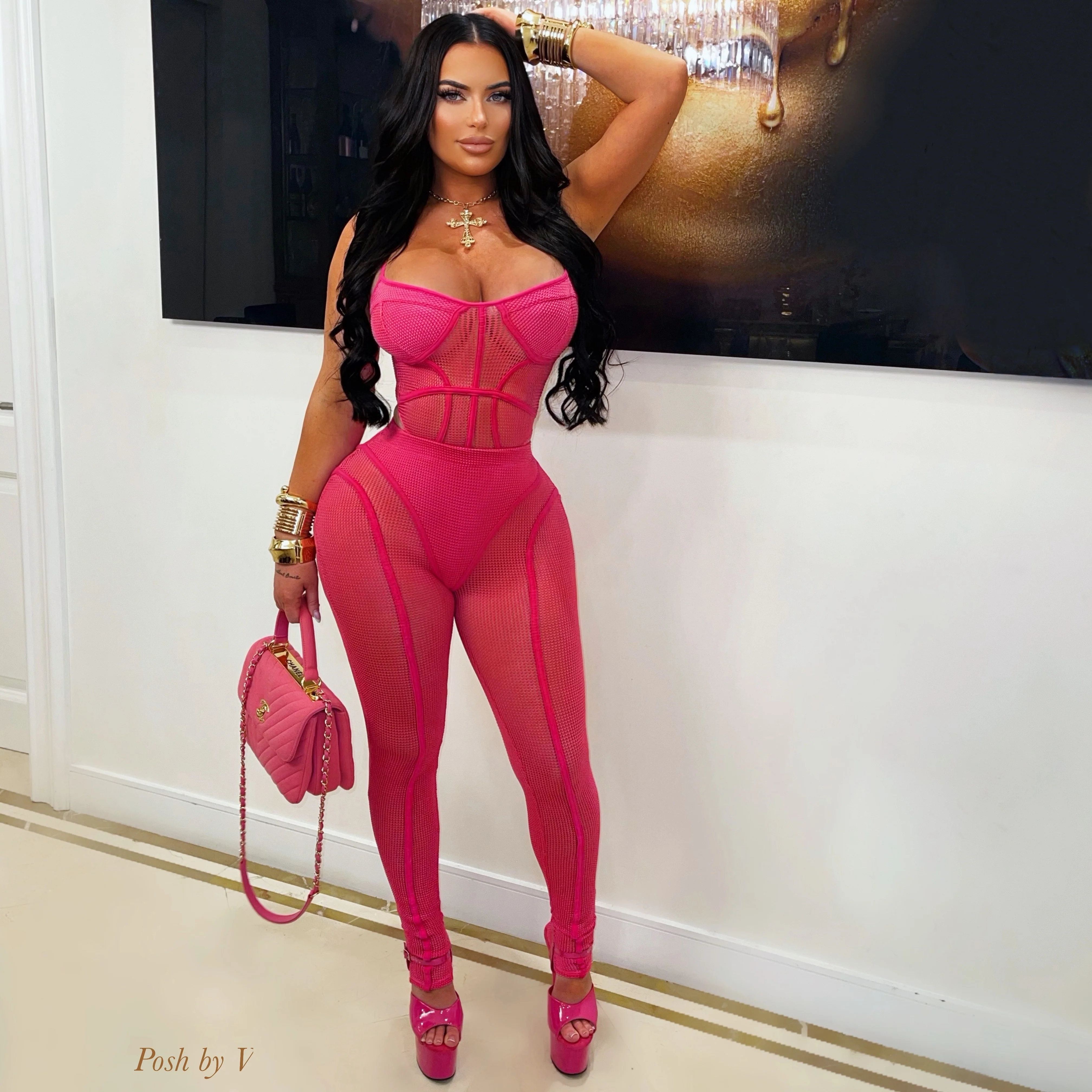 Mille caged leggings set (Pink)