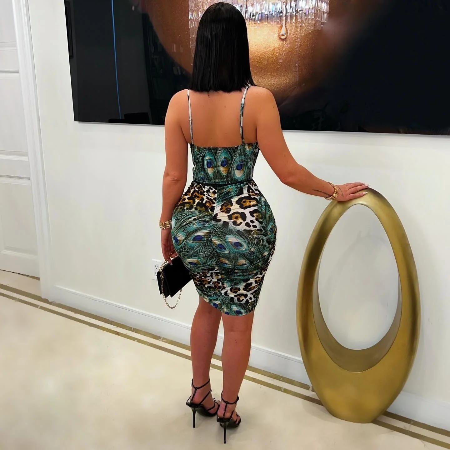 Missy caged ruched dress (Black/green multi) - Image 2