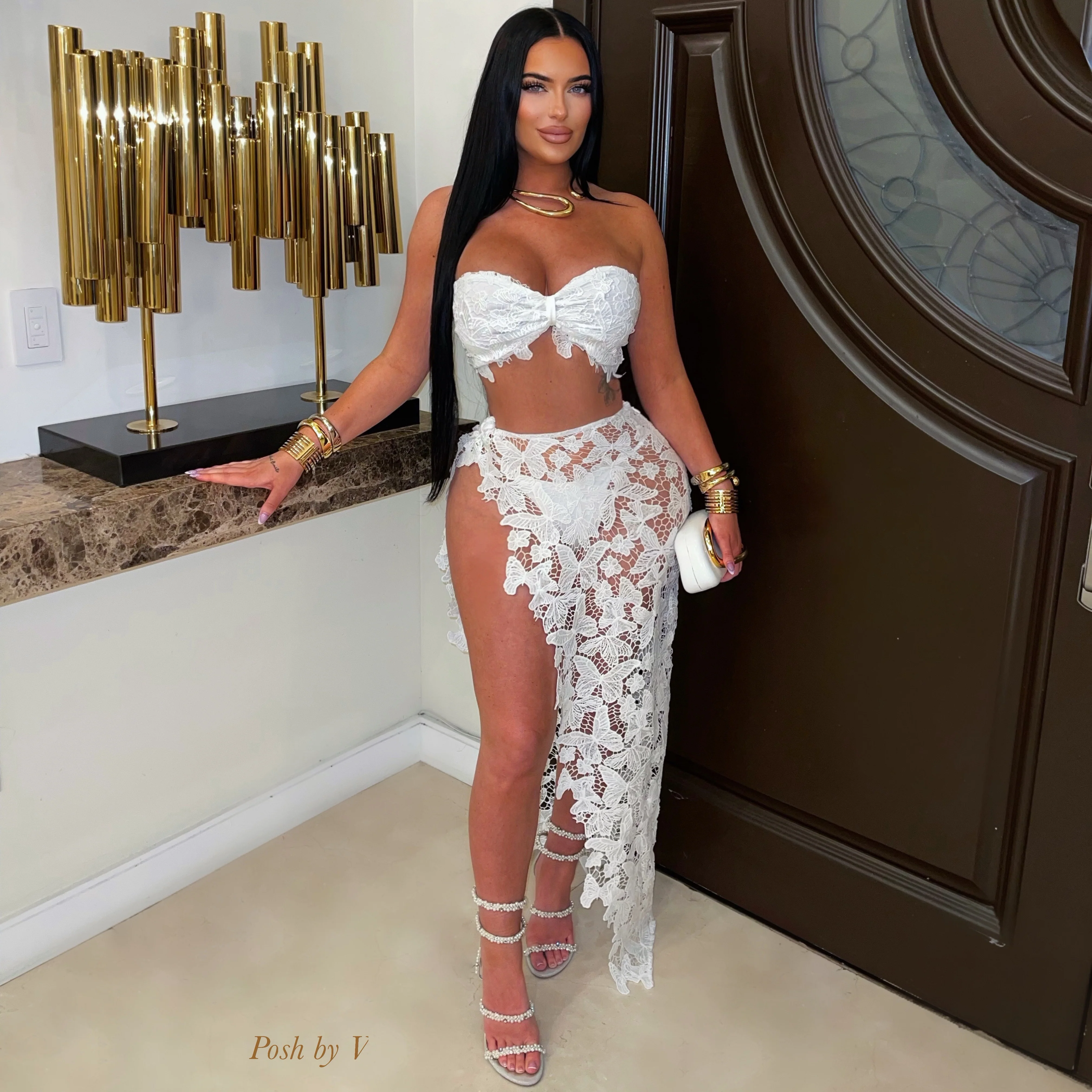 Oasis embroidered 3pcs skirt set (White)