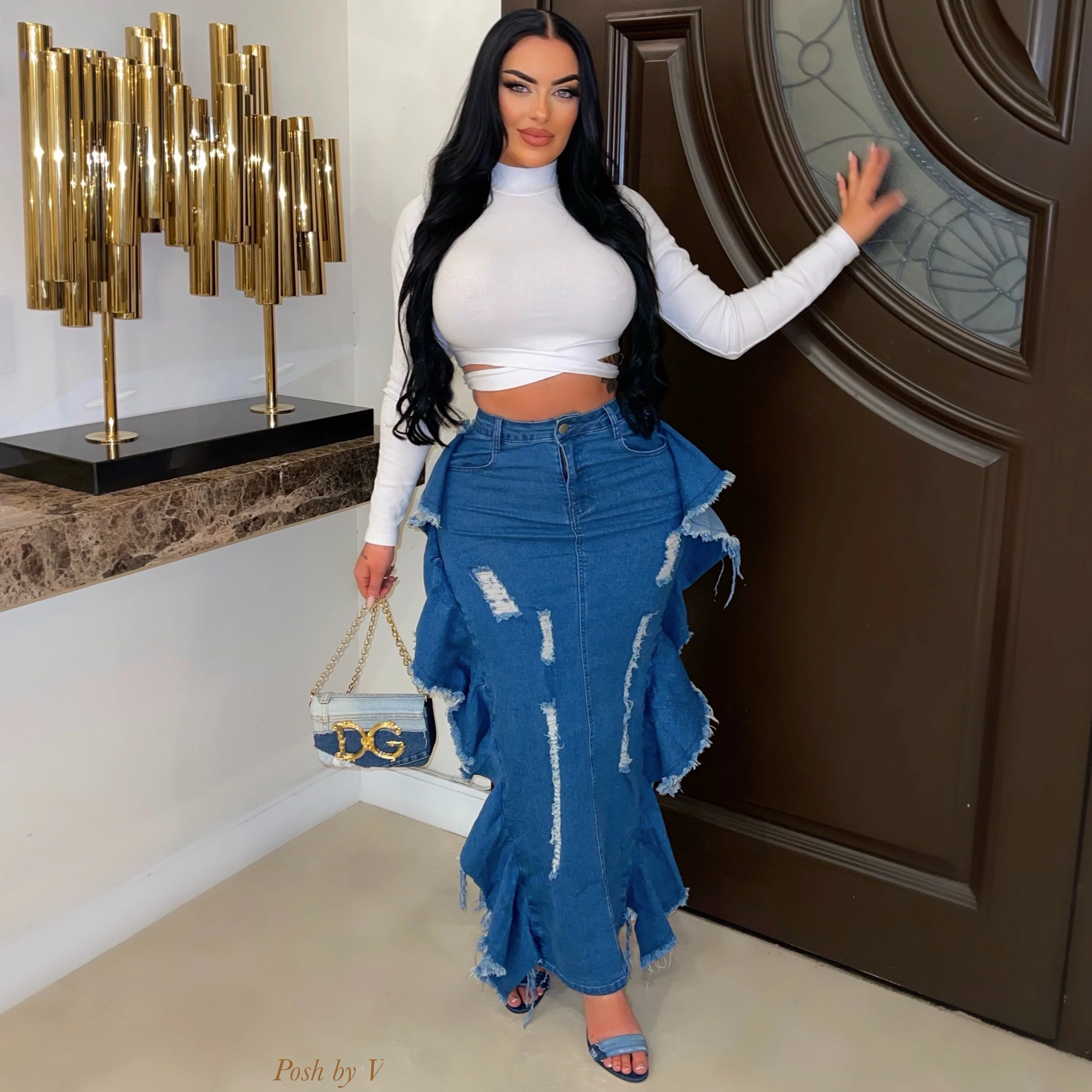 Palo ruffle denim skirt (Blue) - Image 2