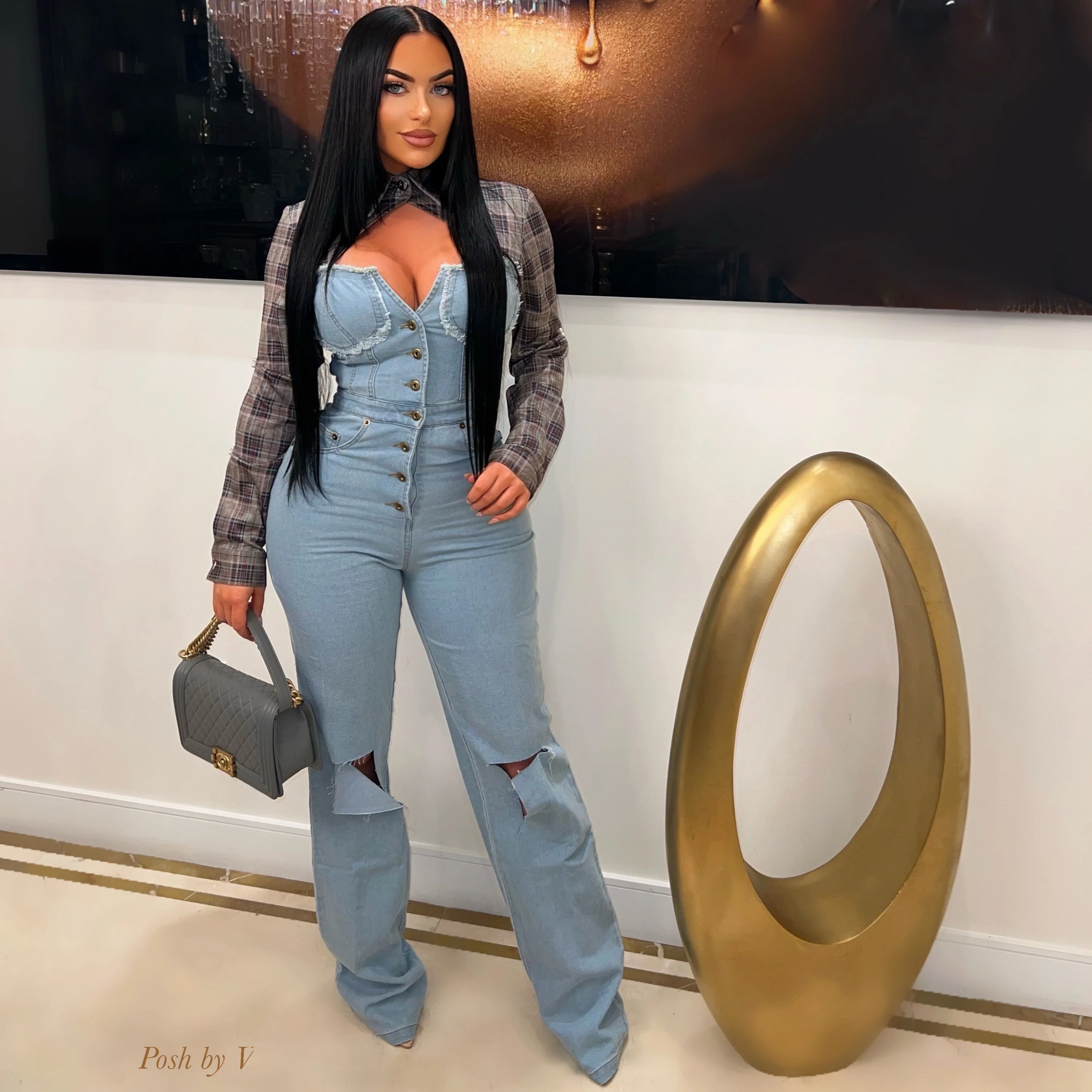 Paola shirt/jumpsuit (Denim/grey plaid)