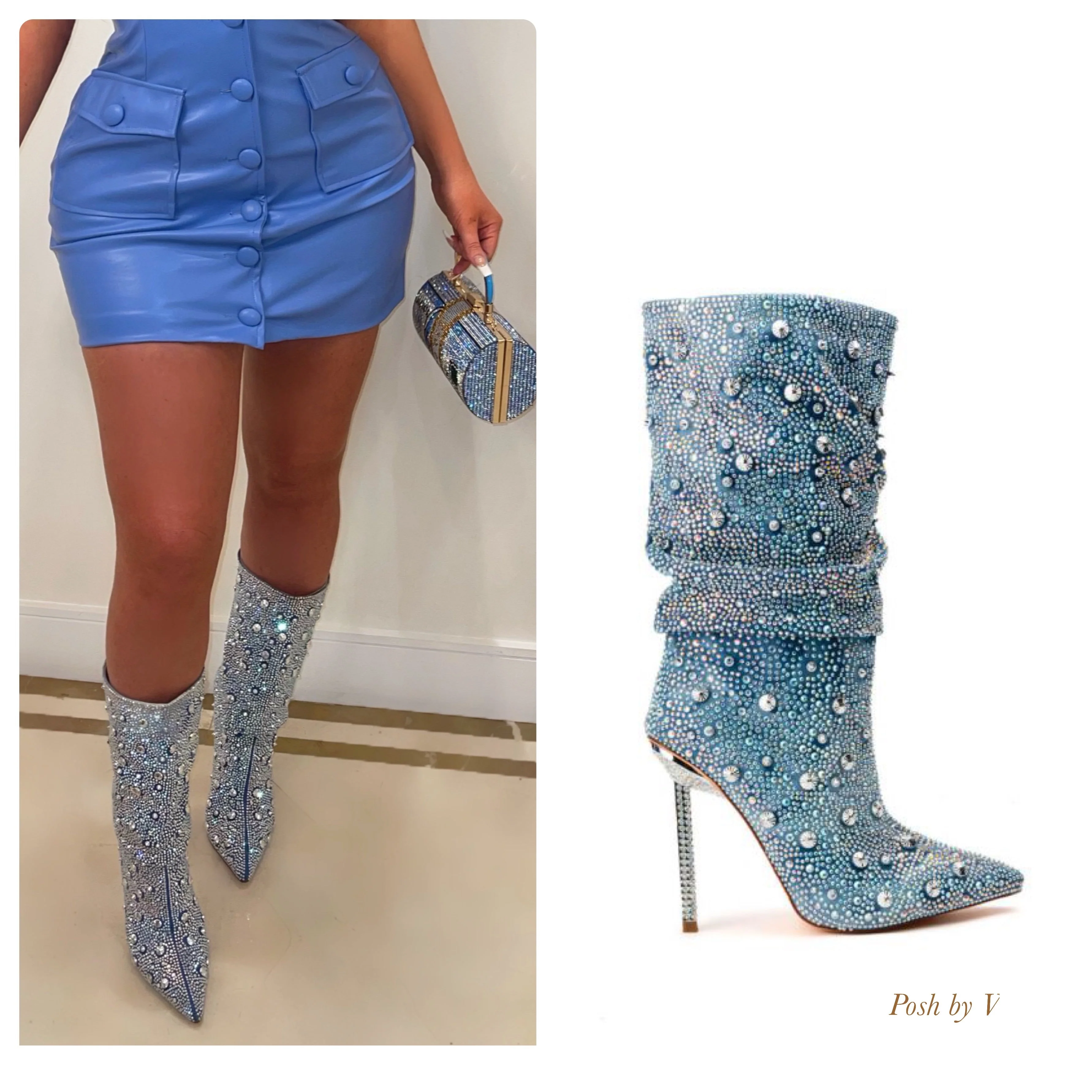 Paris crystal denim boots - Image 2