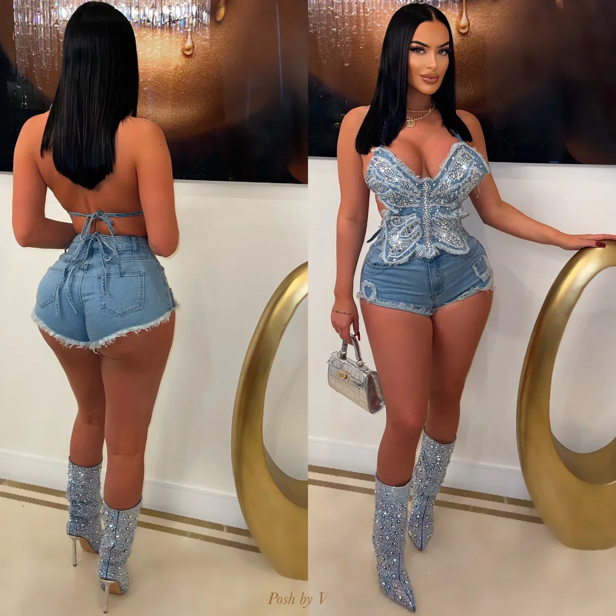 Paris crystal denim boots - Image 4