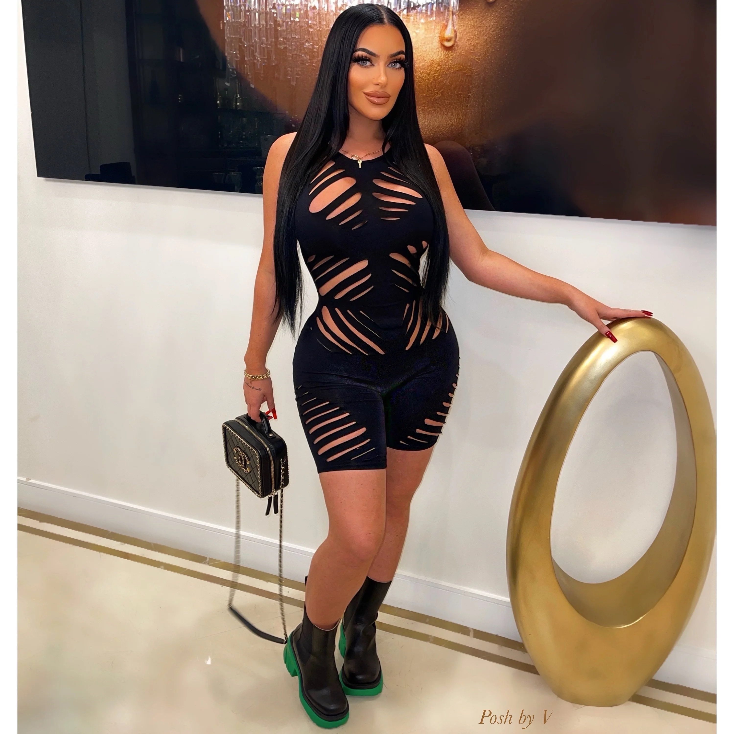 Pia slit romper (Black)