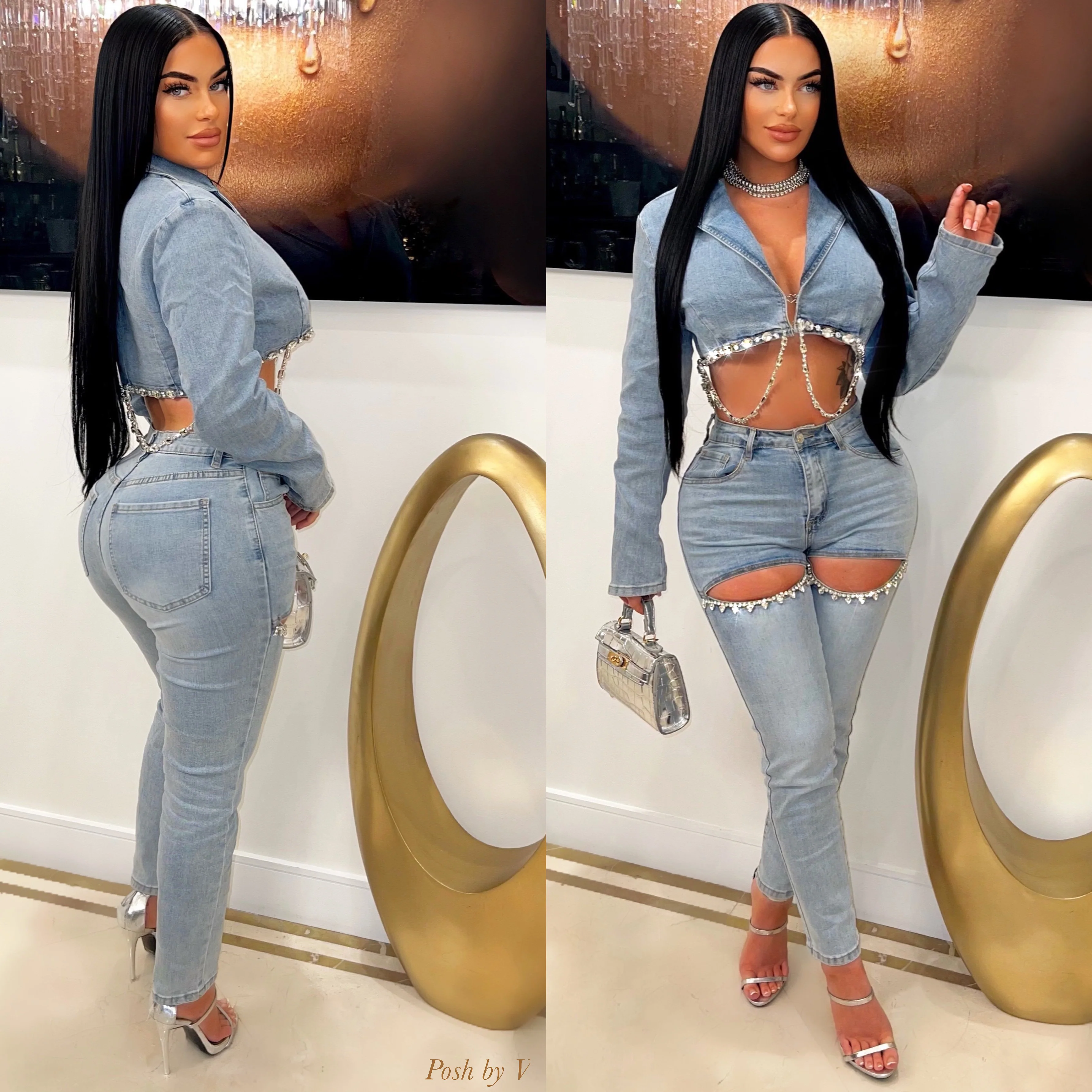 Rue crystal cut jeans (Blue)