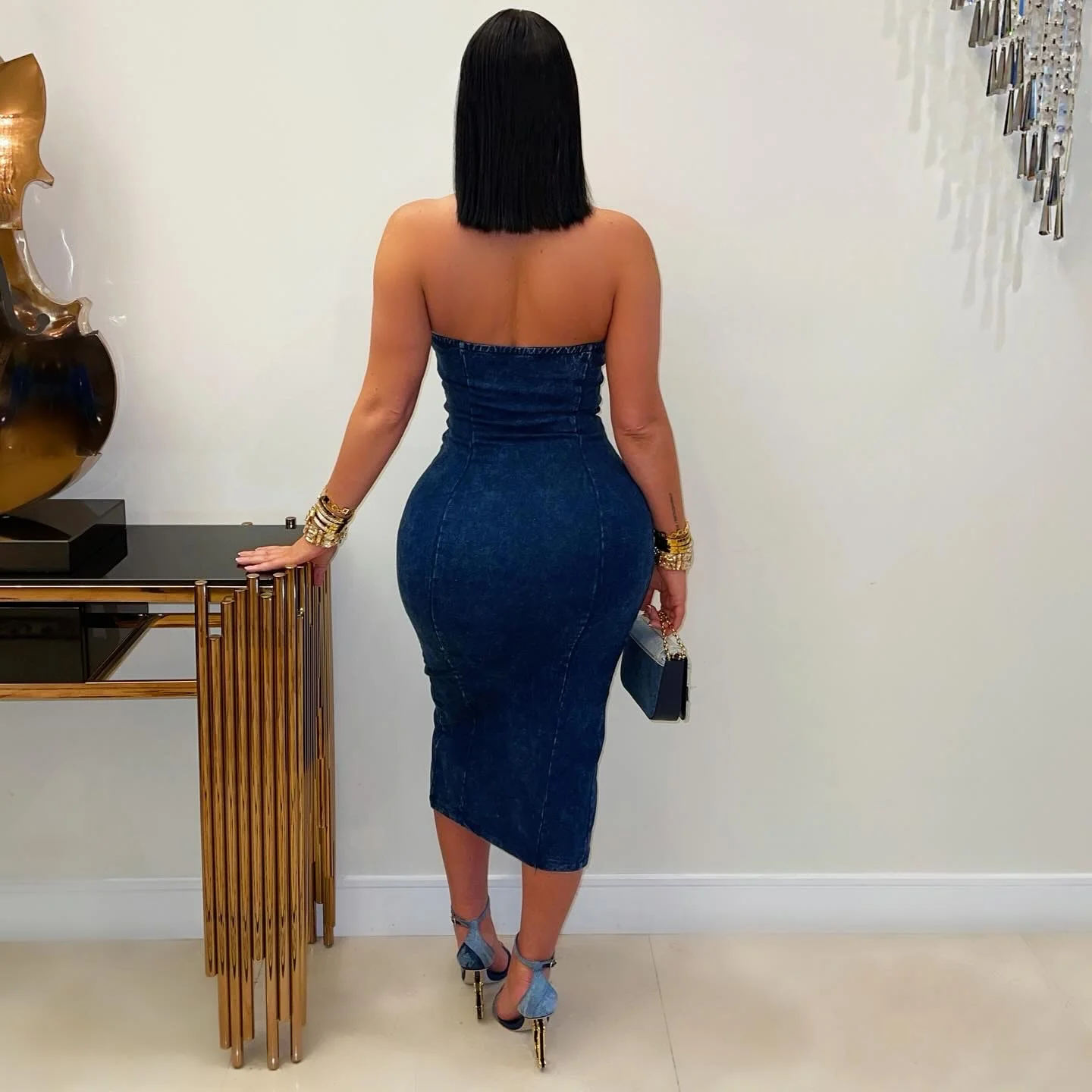 Sajae denim midi dress (Blue) - Image 2