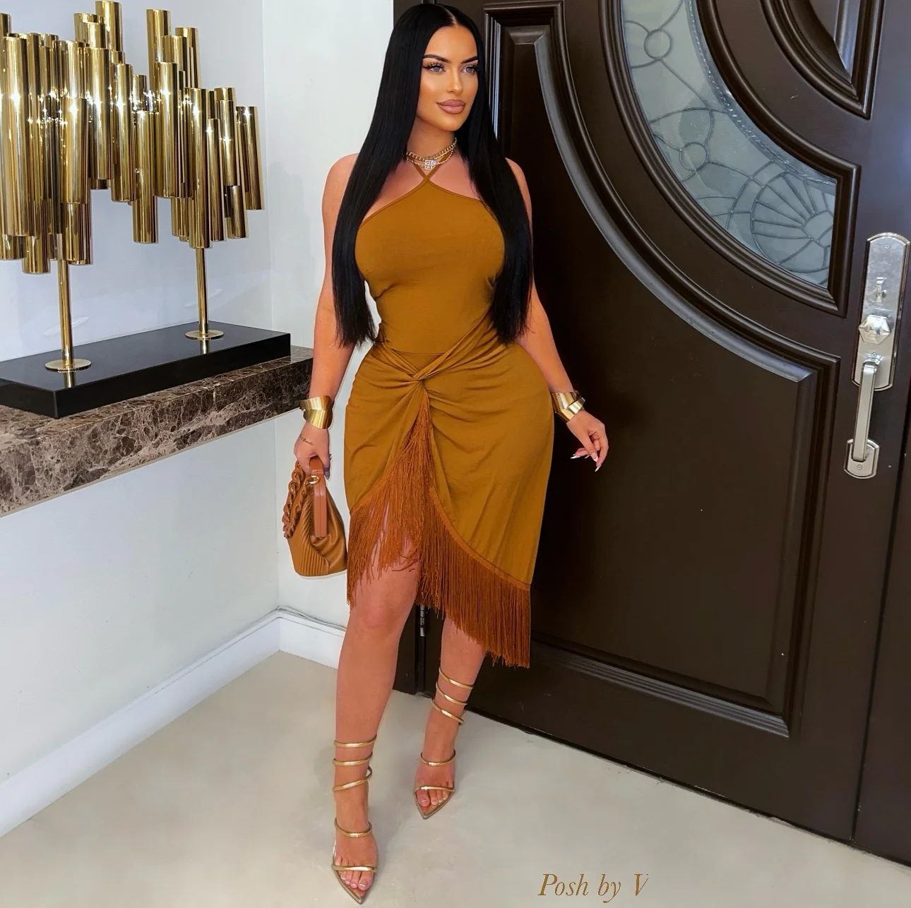 Santorini resort fringe dress (Brown)