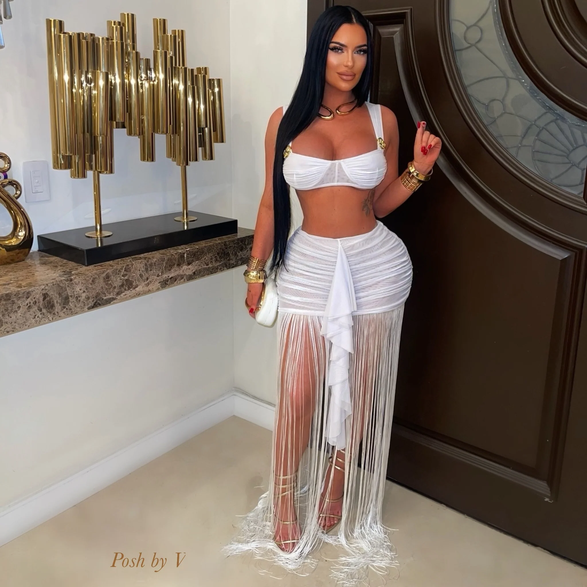 Saxa resort fringe skirt set (Black) - Image 2