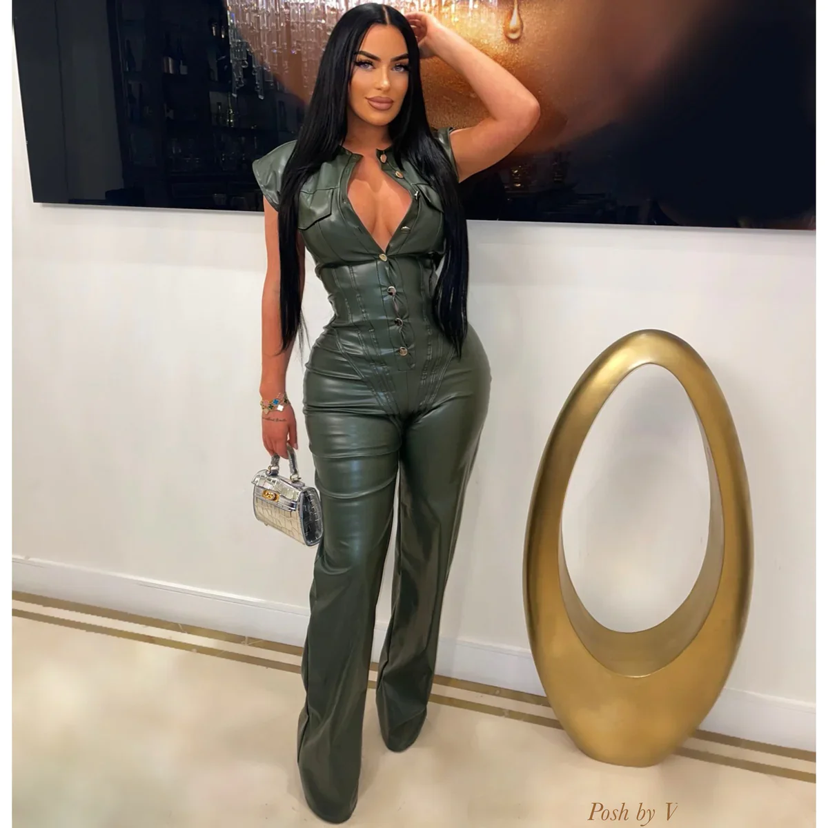 Taryn leather jumpsuit (Brown) - Image 3