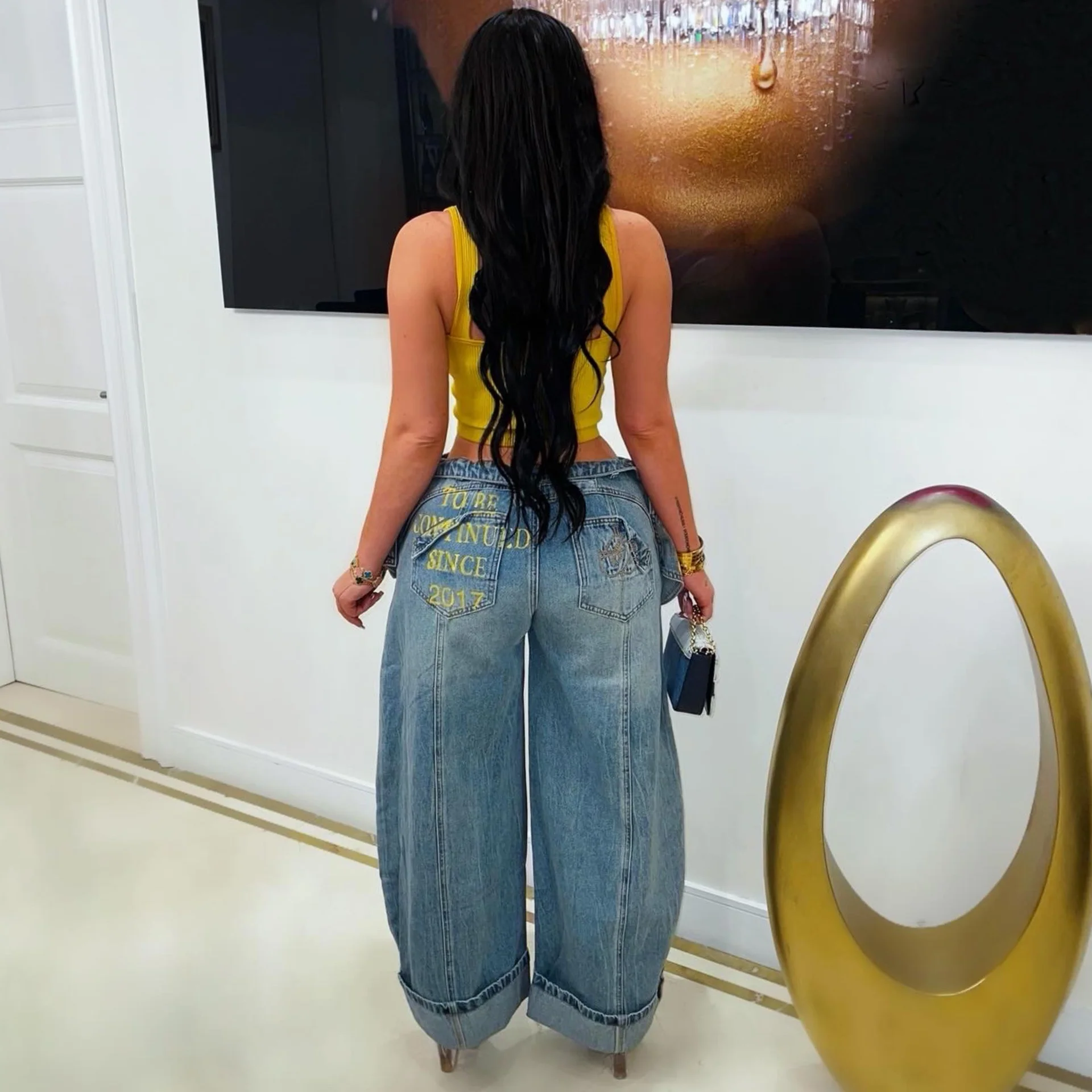 TBC double waist jeans (Blue/yellow) - Image 3