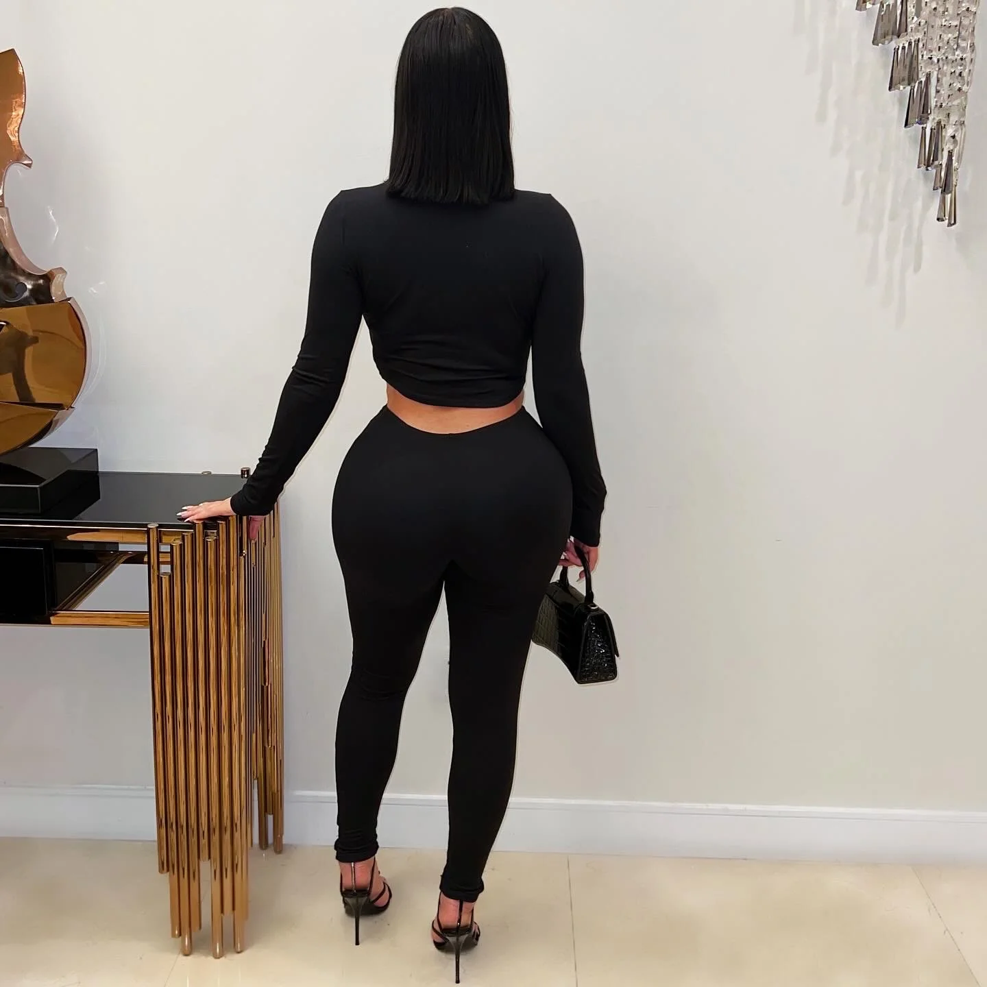 Vine ruched leggings set (Black) - Image 2