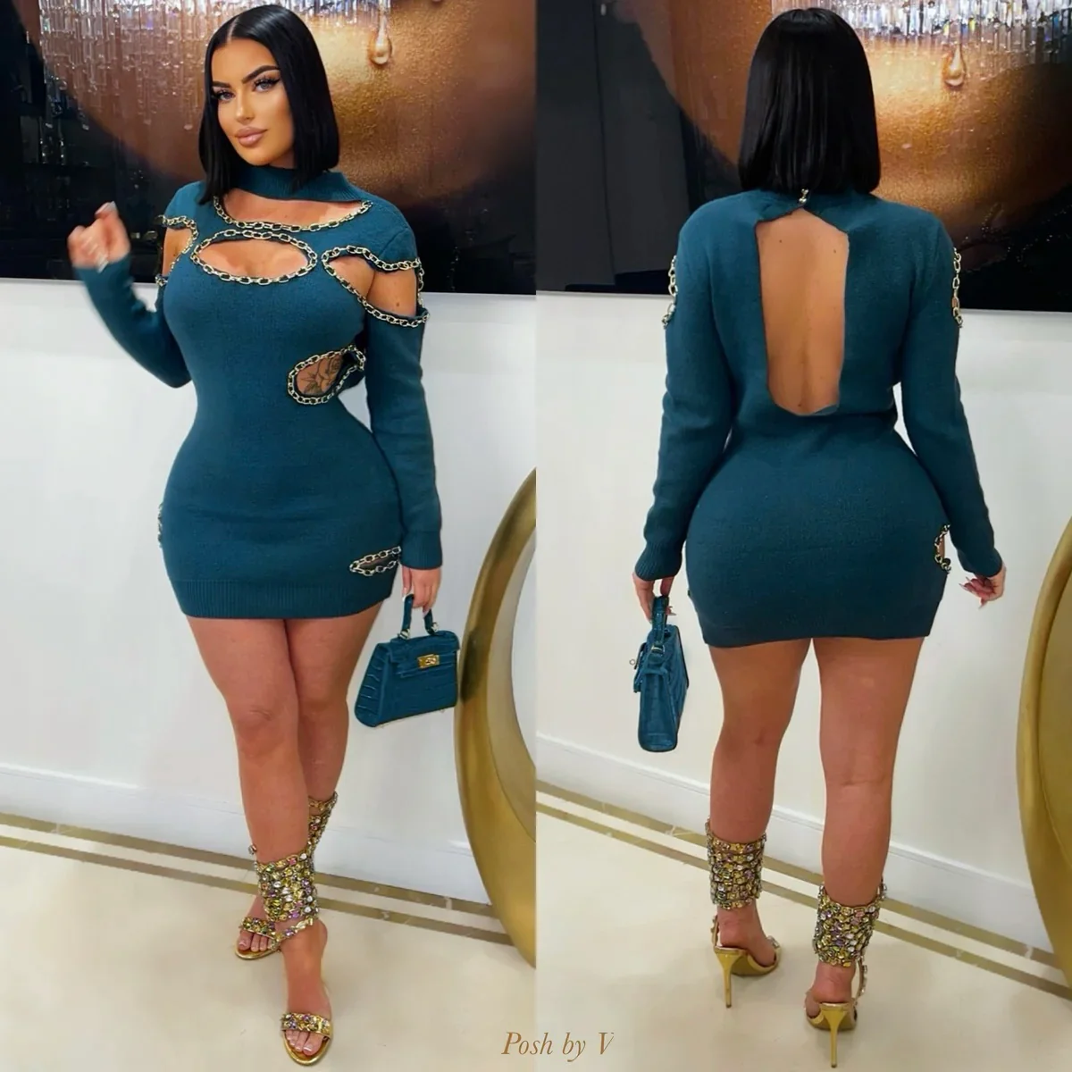 Zaige chain sweater tunic (Teal) - Image 2